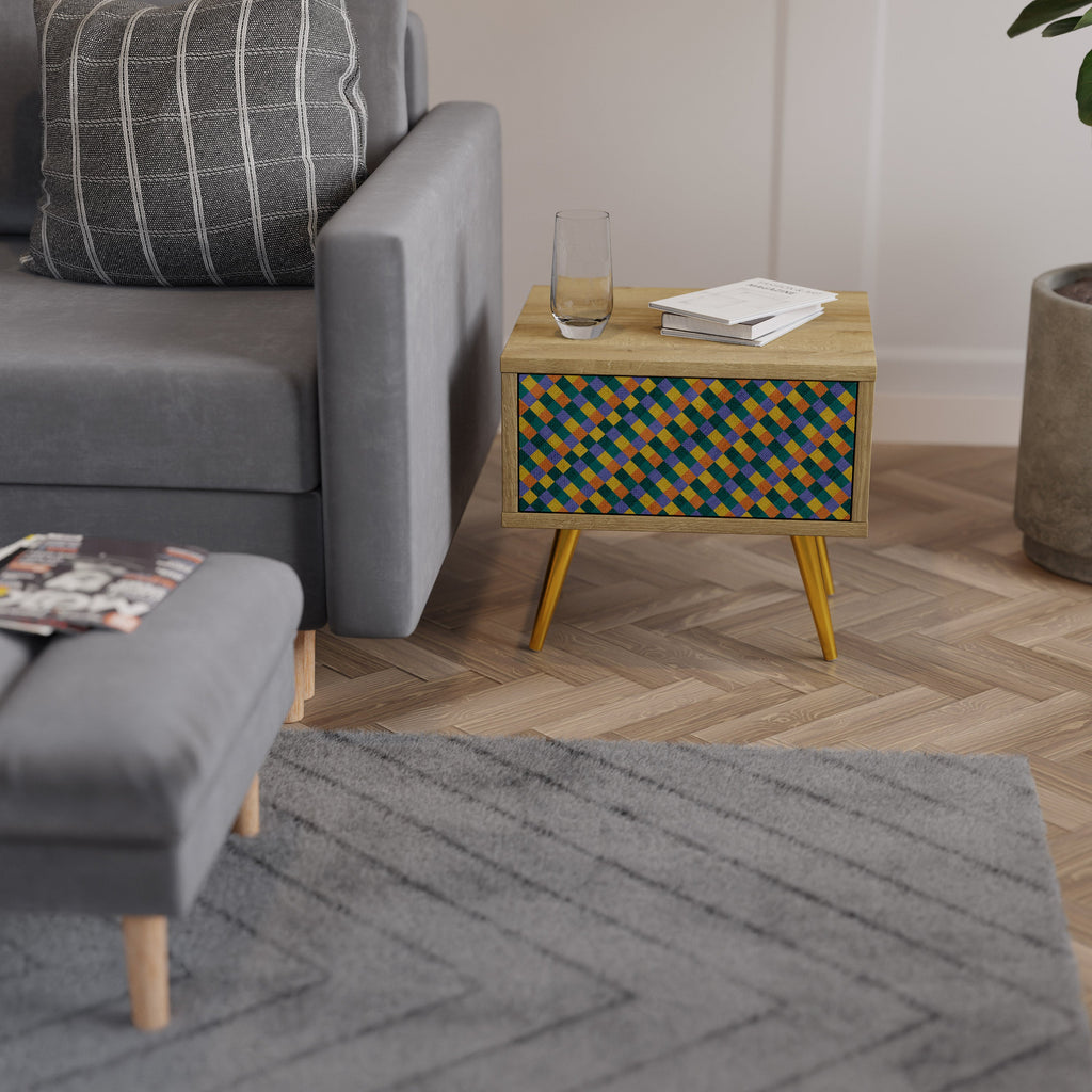 PAINTED SQUARES MIX Nightstand in Oak Effect