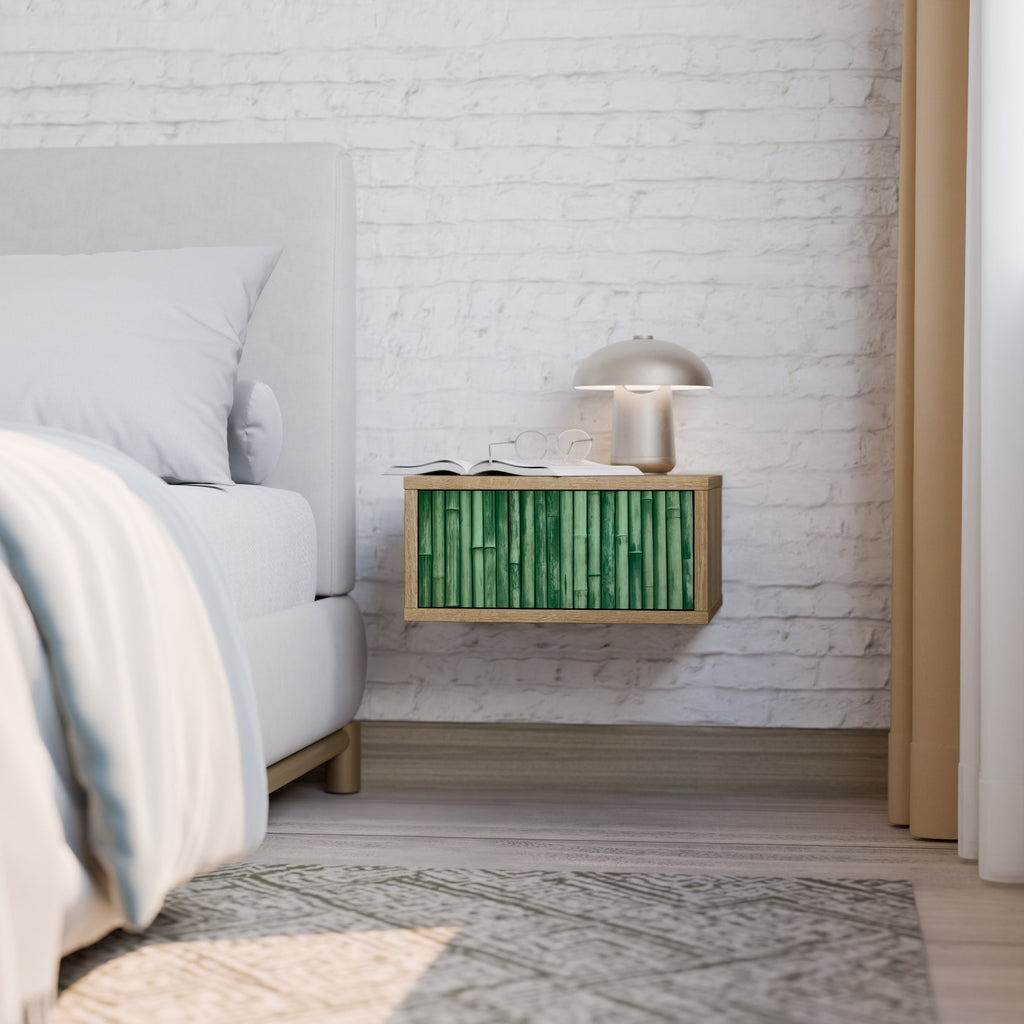 NATURAL GREEN Nightstand in Oak Effect