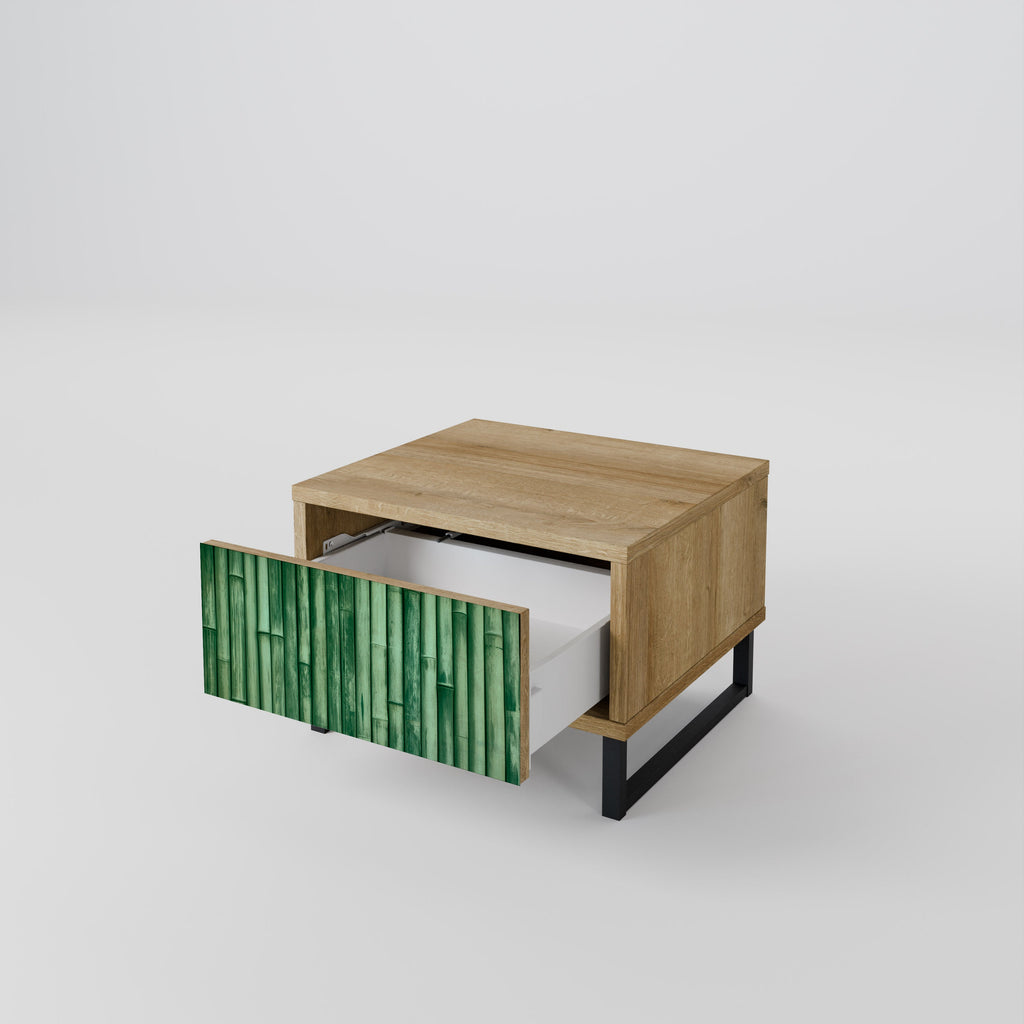 NATURAL GREEN Nightstand in Oak Effect