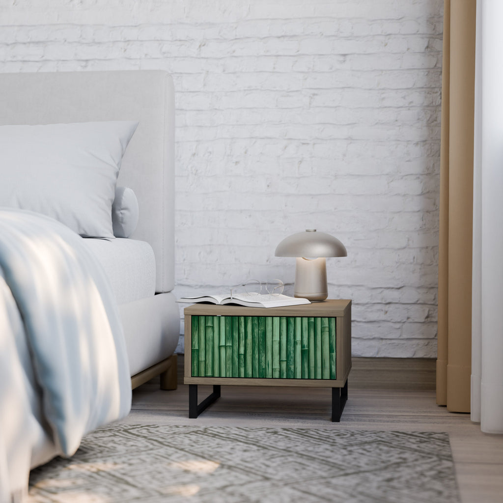 NATURAL GREEN Nightstand in Oak Effect