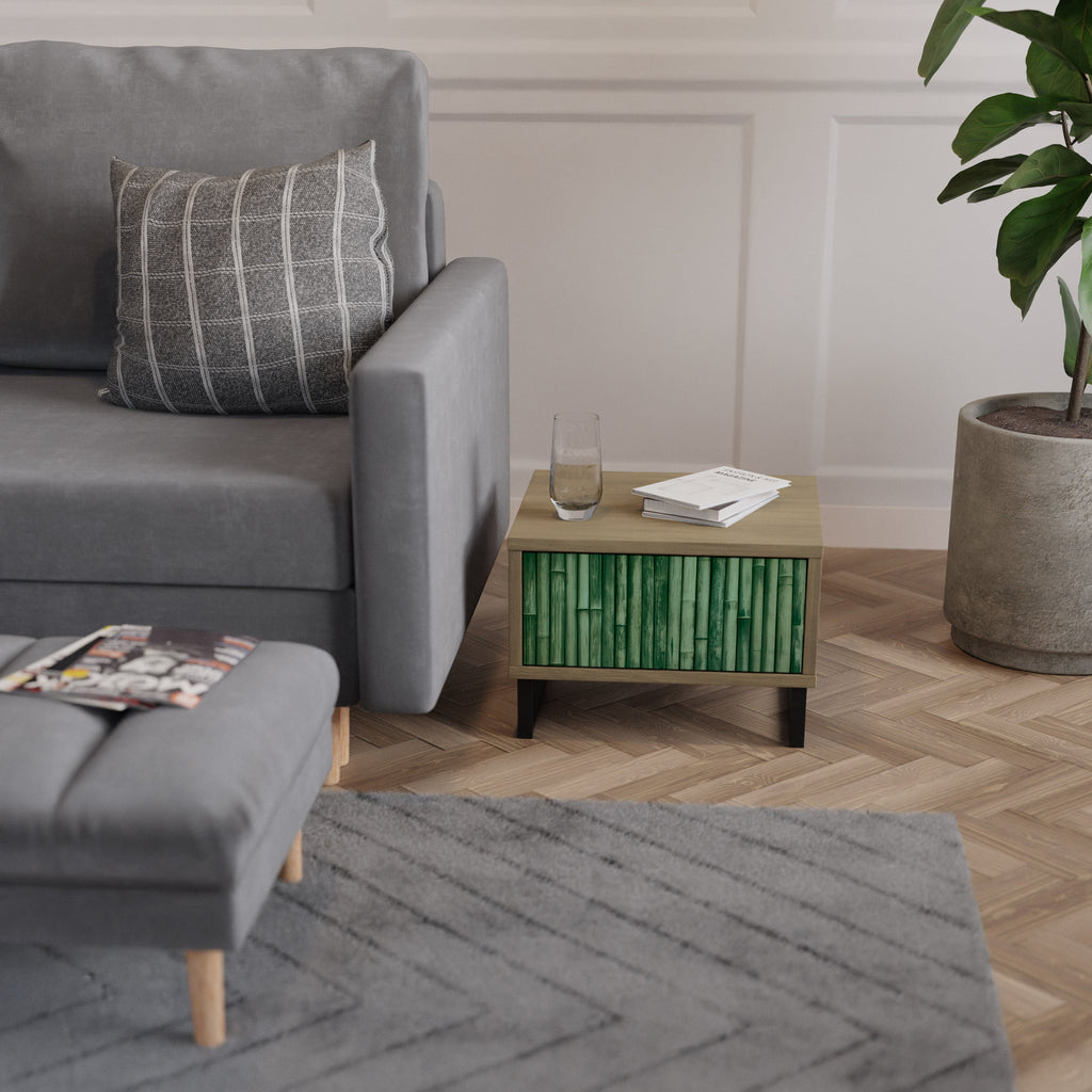 NATURAL GREEN Nightstand in Oak Effect