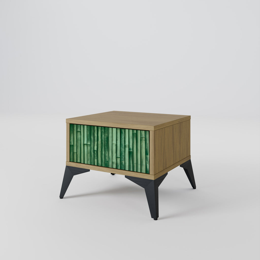 NATURAL GREEN Nightstand in Oak Effect