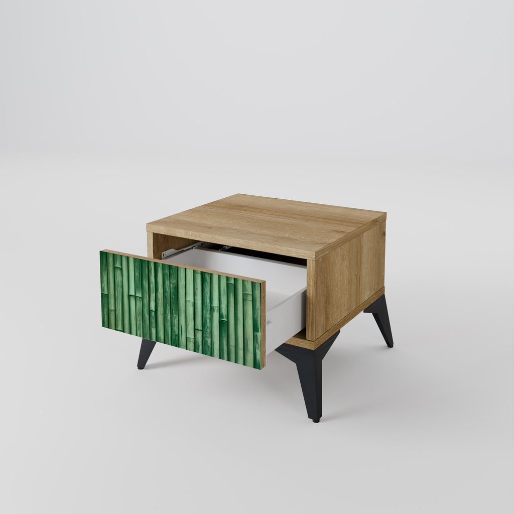 NATURAL GREEN Nightstand in Oak Effect
