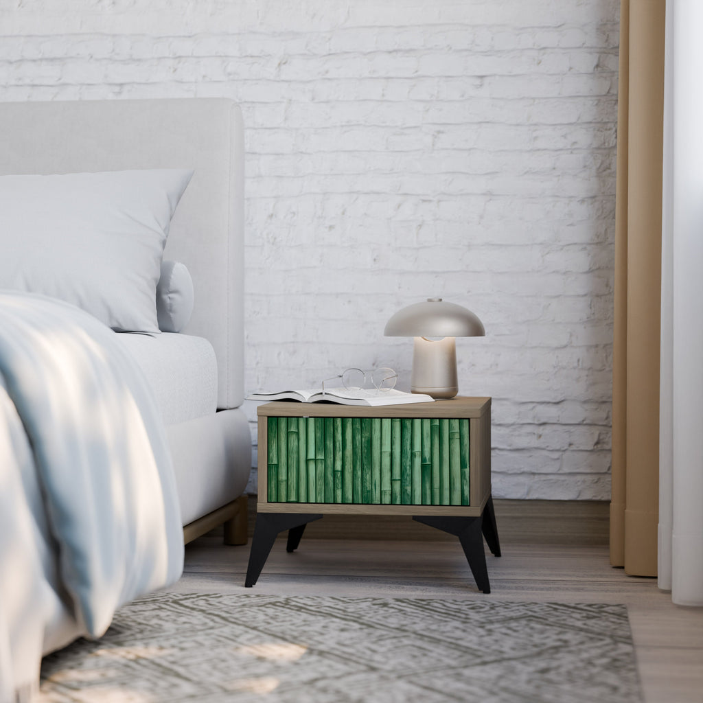 NATURAL GREEN Nightstand in Oak Effect