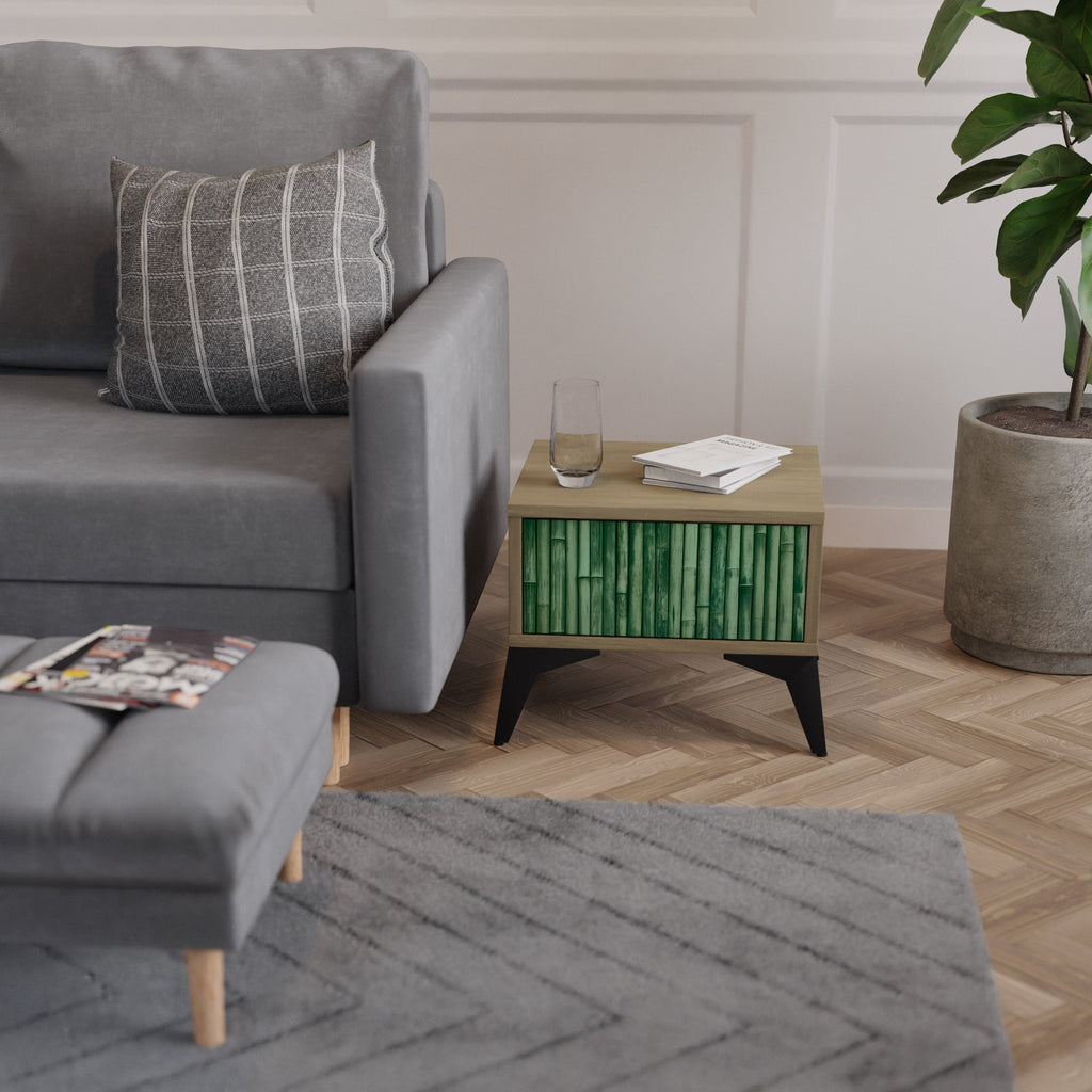 NATURAL GREEN Nightstand in Oak Effect
