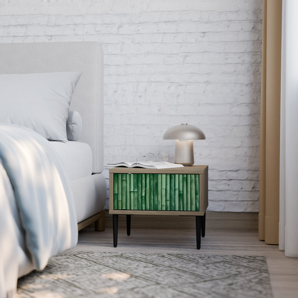 NATURAL GREEN Nightstand in Oak Effect