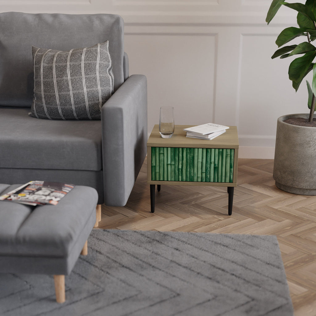 NATURAL GREEN Nightstand in Oak Effect
