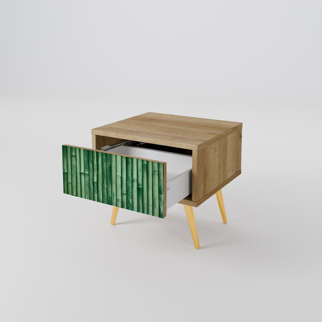 NATURAL GREEN Nightstand in Oak Effect