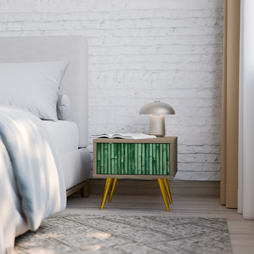 NATURAL GREEN Nightstand in Oak Effect