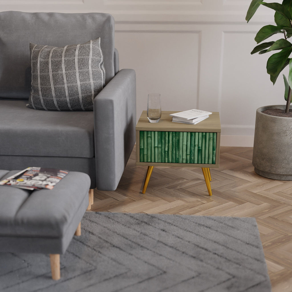 NATURAL GREEN Nightstand in Oak Effect