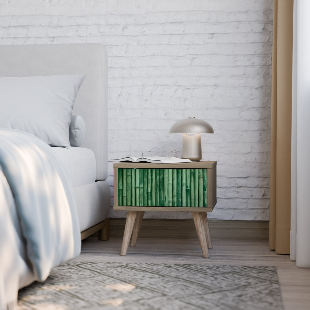 NATURAL GREEN Nightstand in Oak Effect