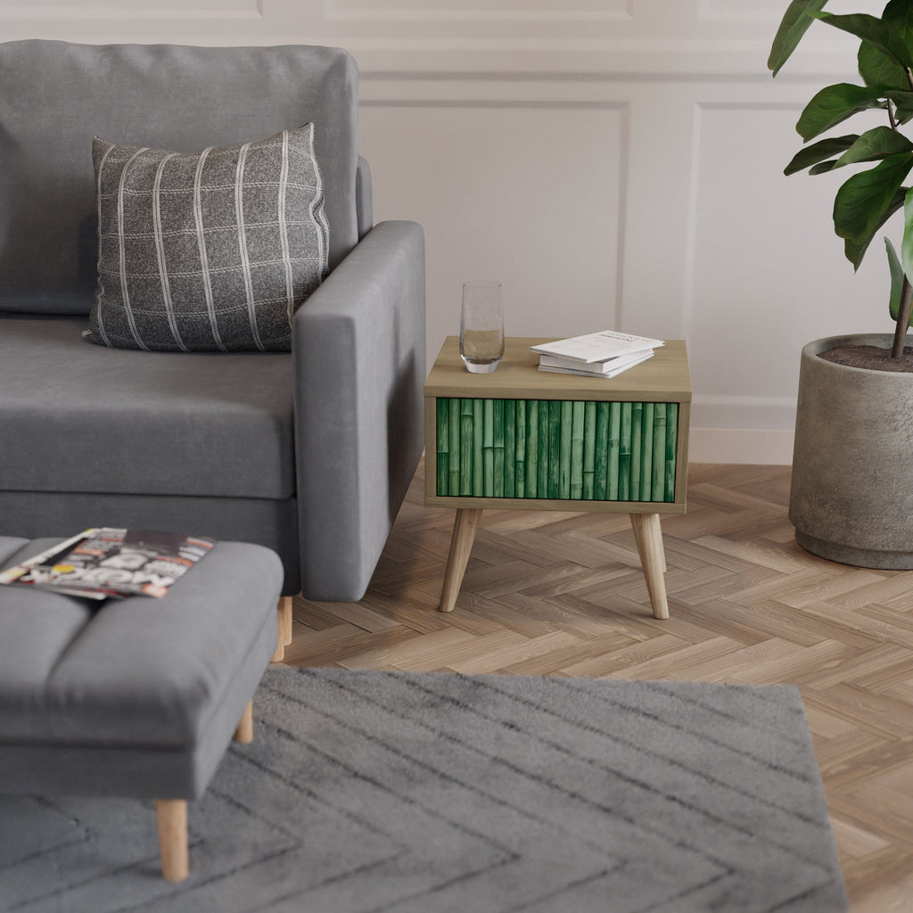 NATURAL GREEN Nightstand in Oak Effect