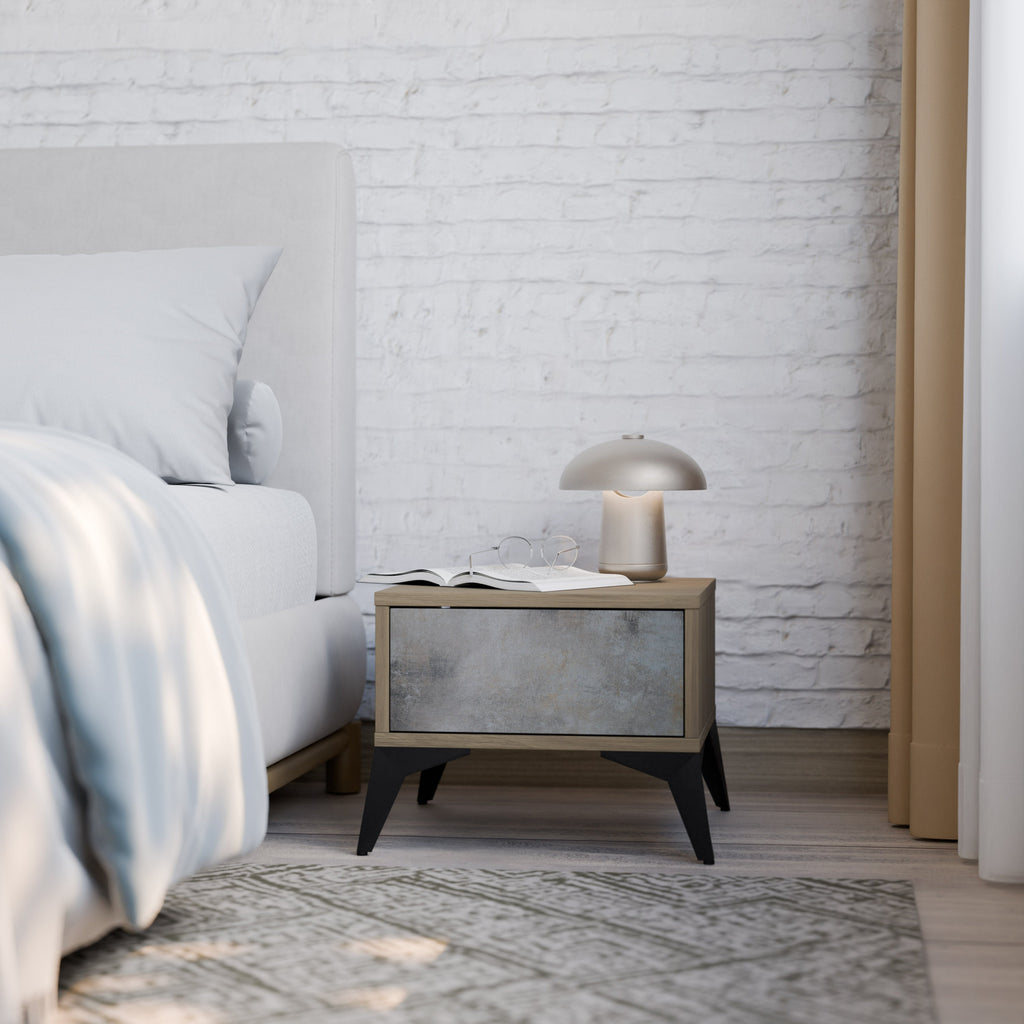 CONCRETE WALL Nightstand in Oak Effect