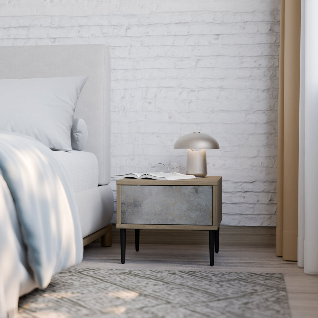 CONCRETE WALL Nightstand in Oak Effect