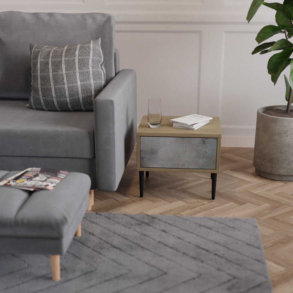 CONCRETE WALL Nightstand in Oak Effect