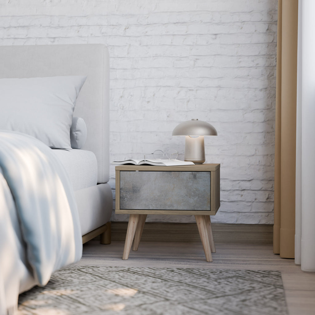 CONCRETE WALL Nightstand in Oak Effect