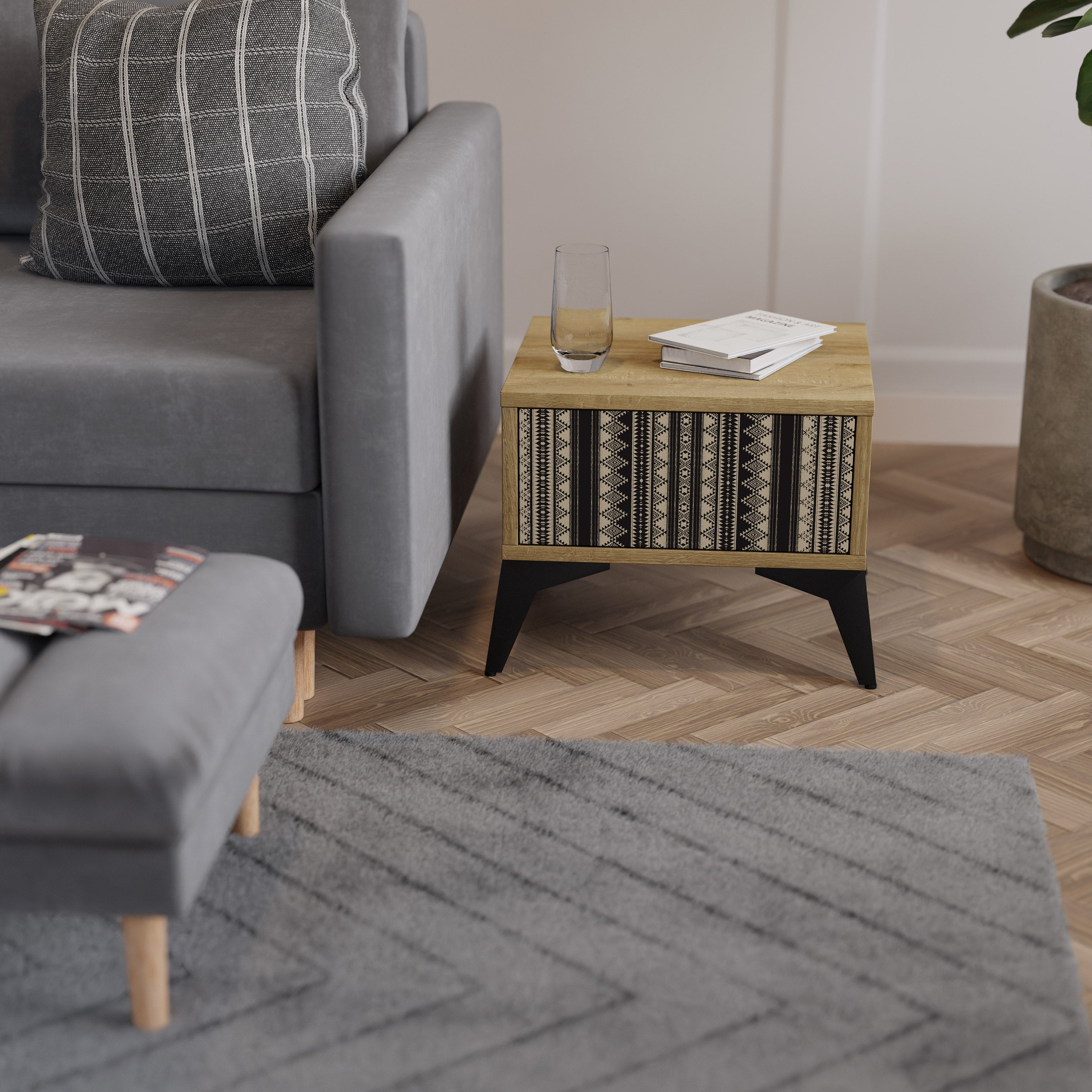 Table de chevet AZTEC effet chêne