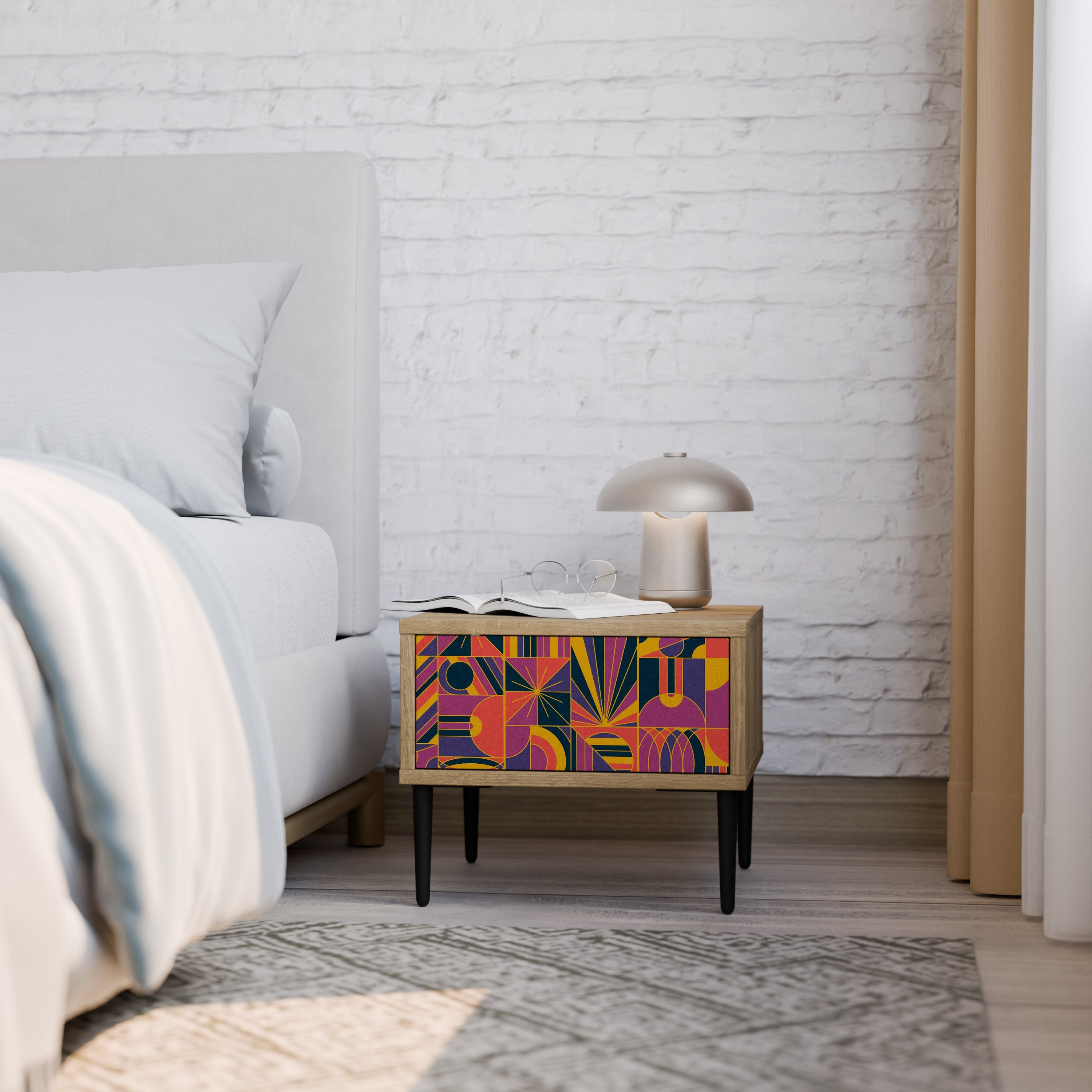 ELECTRIC PATTERNS Nightstand in Oak Effect