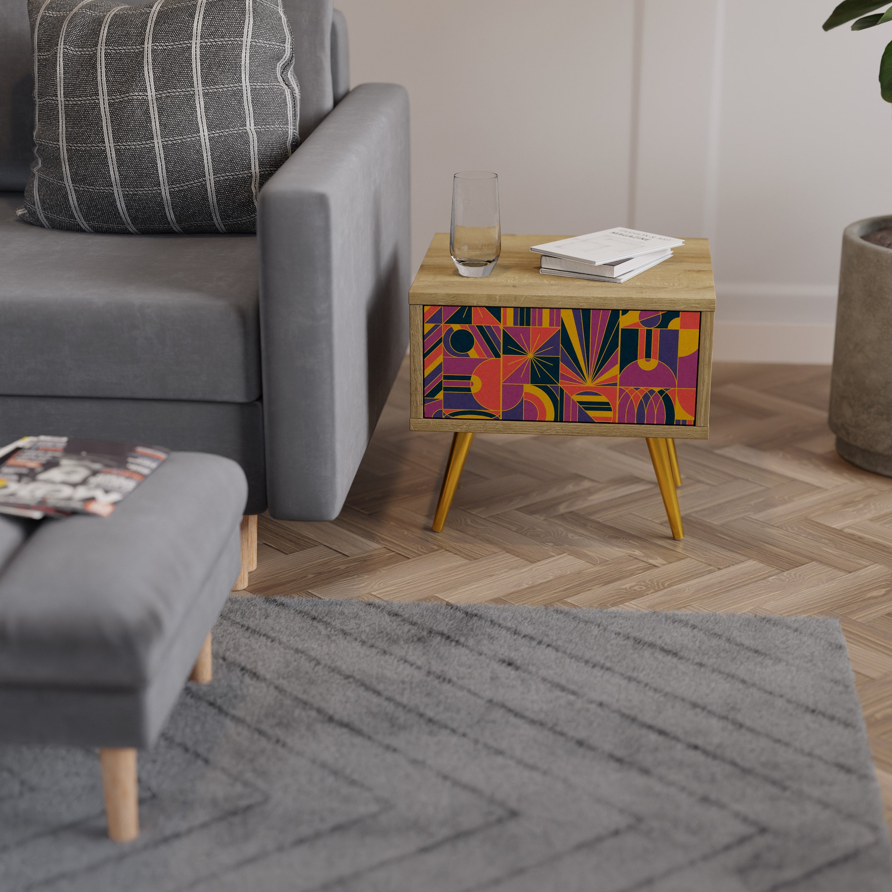 ELECTRIC PATTERNS Nightstand in Oak Effect