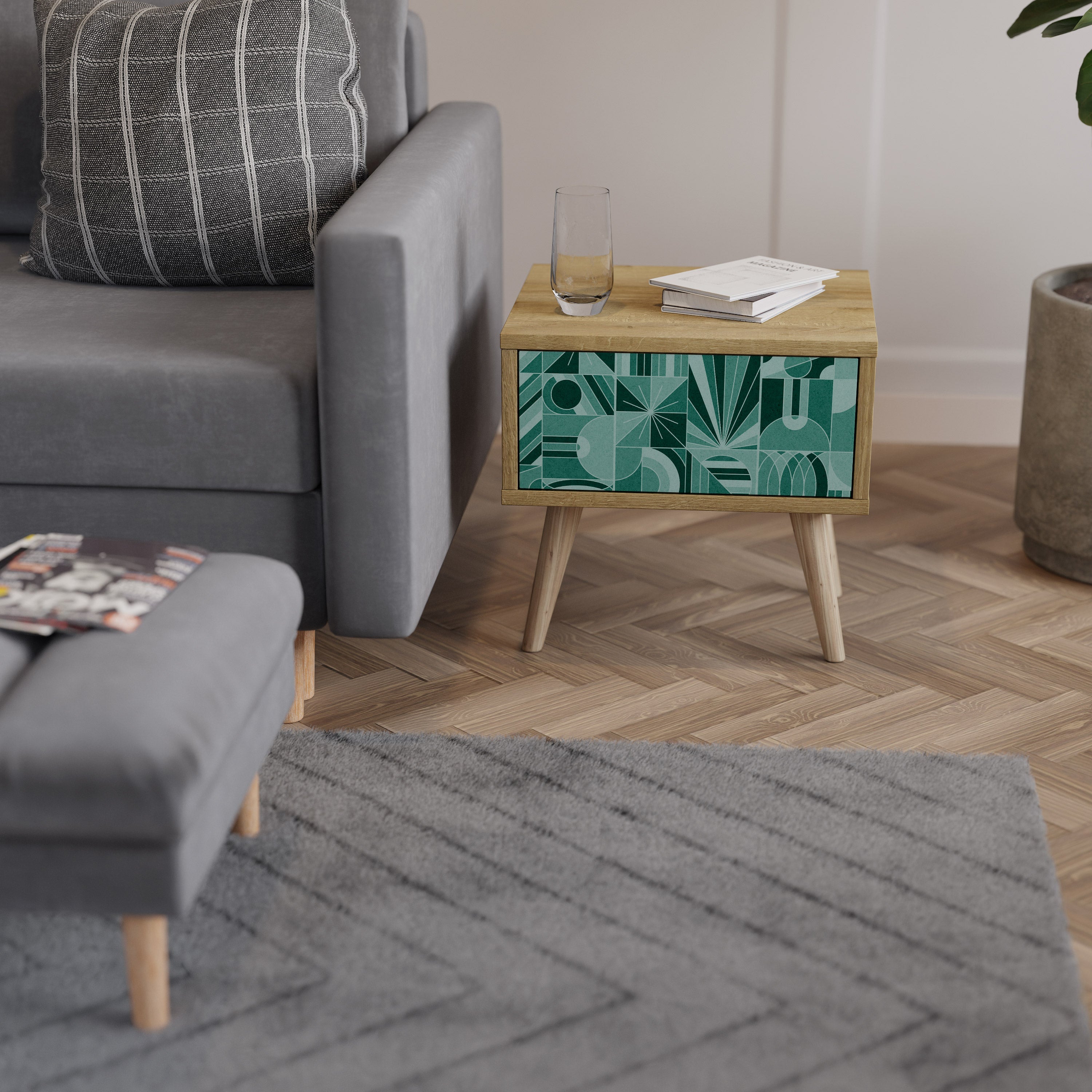 HARMONIC GRID Nightstand in Oak Effect