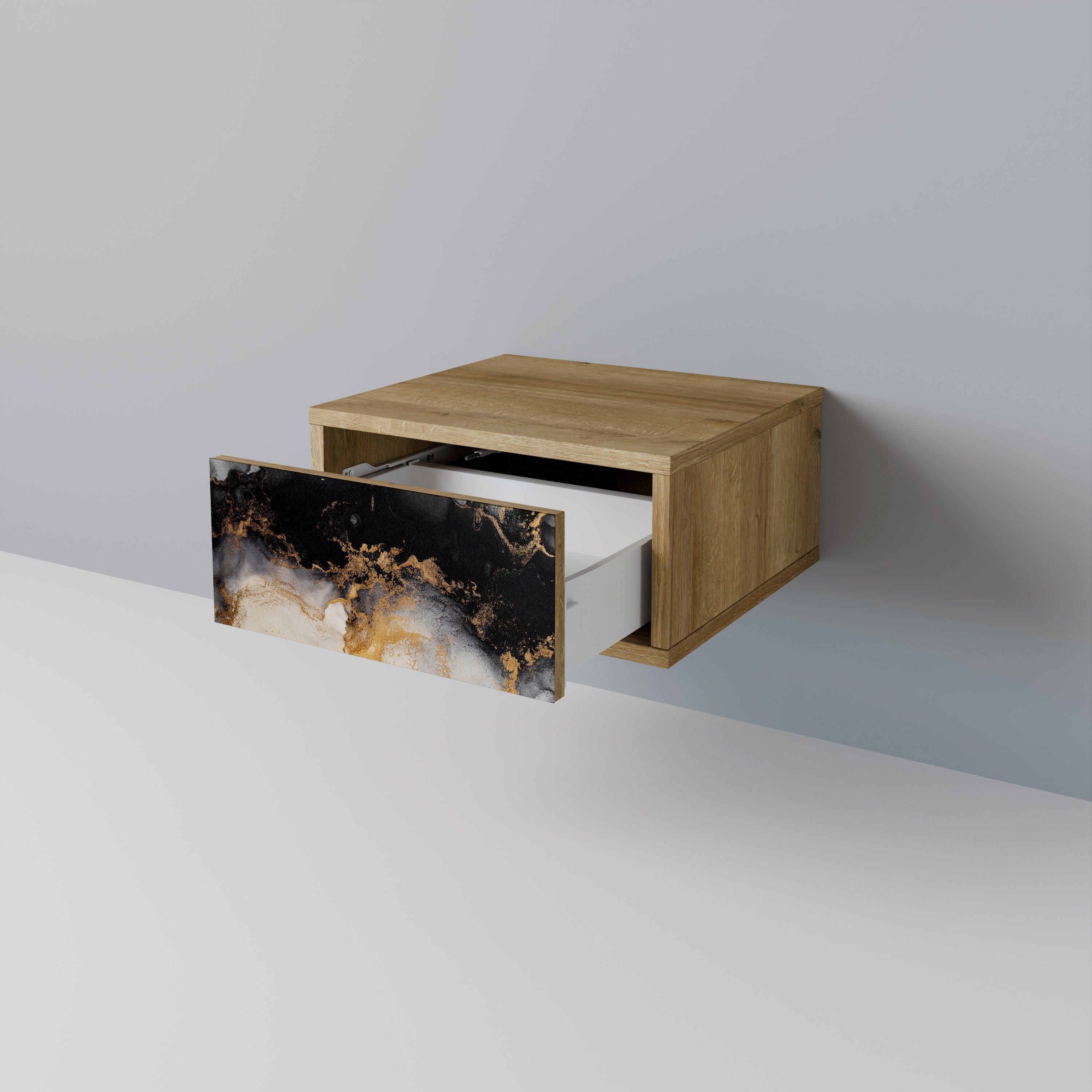 MARBLE OF TOMMORROW Nightstand in Oak Effect
