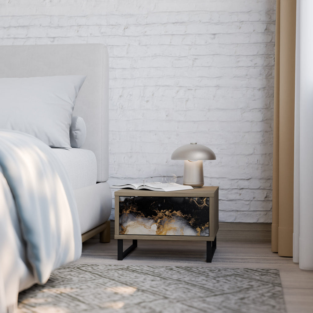MARBLE OF TOMMORROW Nightstand in Oak Effect