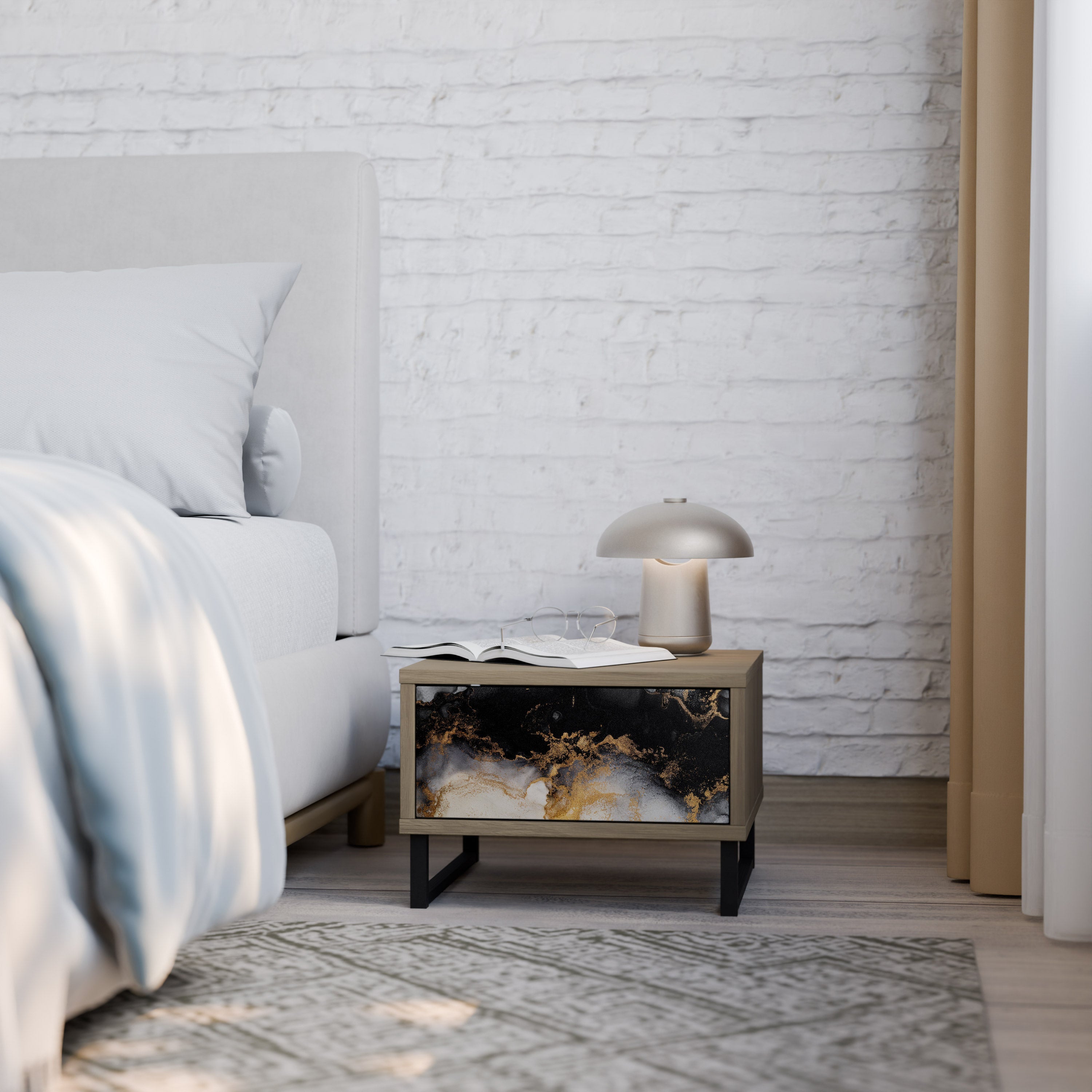 MARBLE OF TOMMORROW Nightstand in Oak Effect