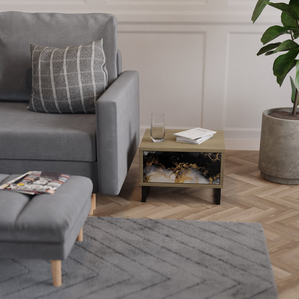 MARBLE OF TOMMORROW Nightstand in Oak Effect