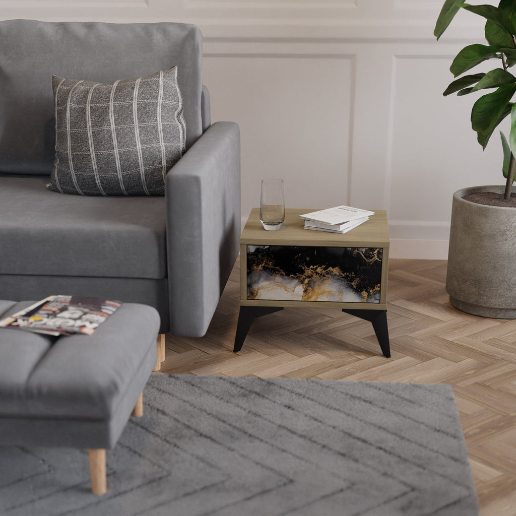 MARBLE OF TOMMORROW Nightstand in Oak Effect