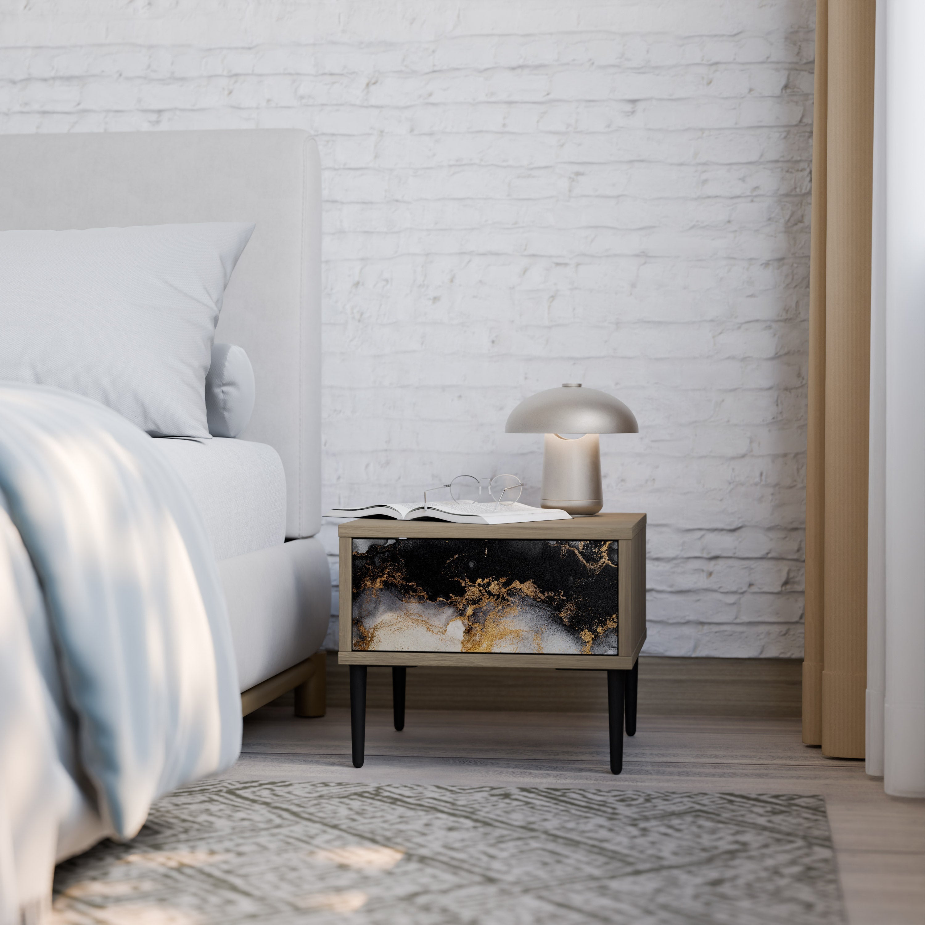 MARBLE OF TOMMORROW Nightstand in Oak Effect