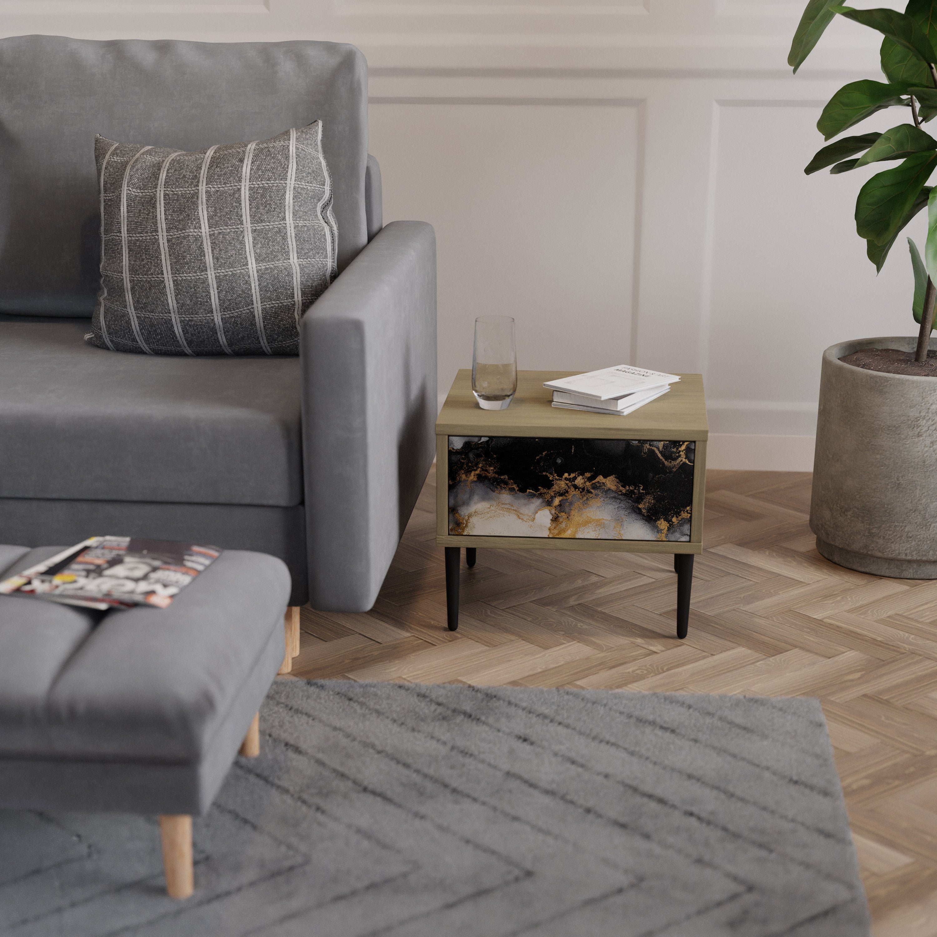 MARBLE OF TOMMORROW Nightstand in Oak Effect