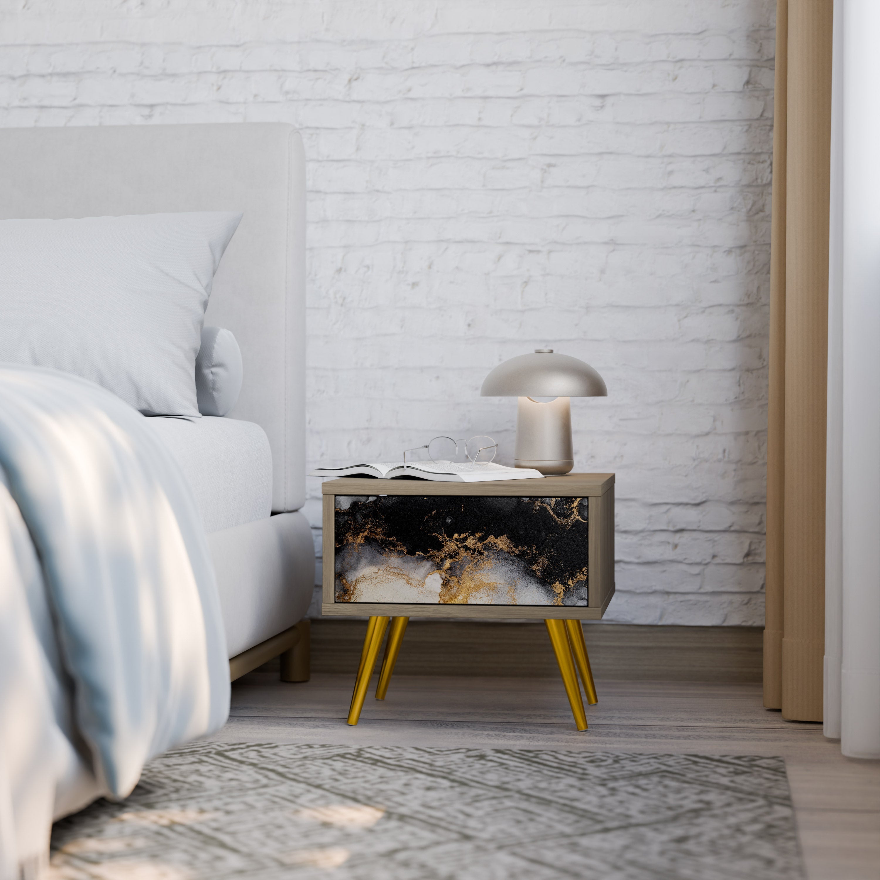 MARBLE OF TOMMORROW Nightstand in Oak Effect