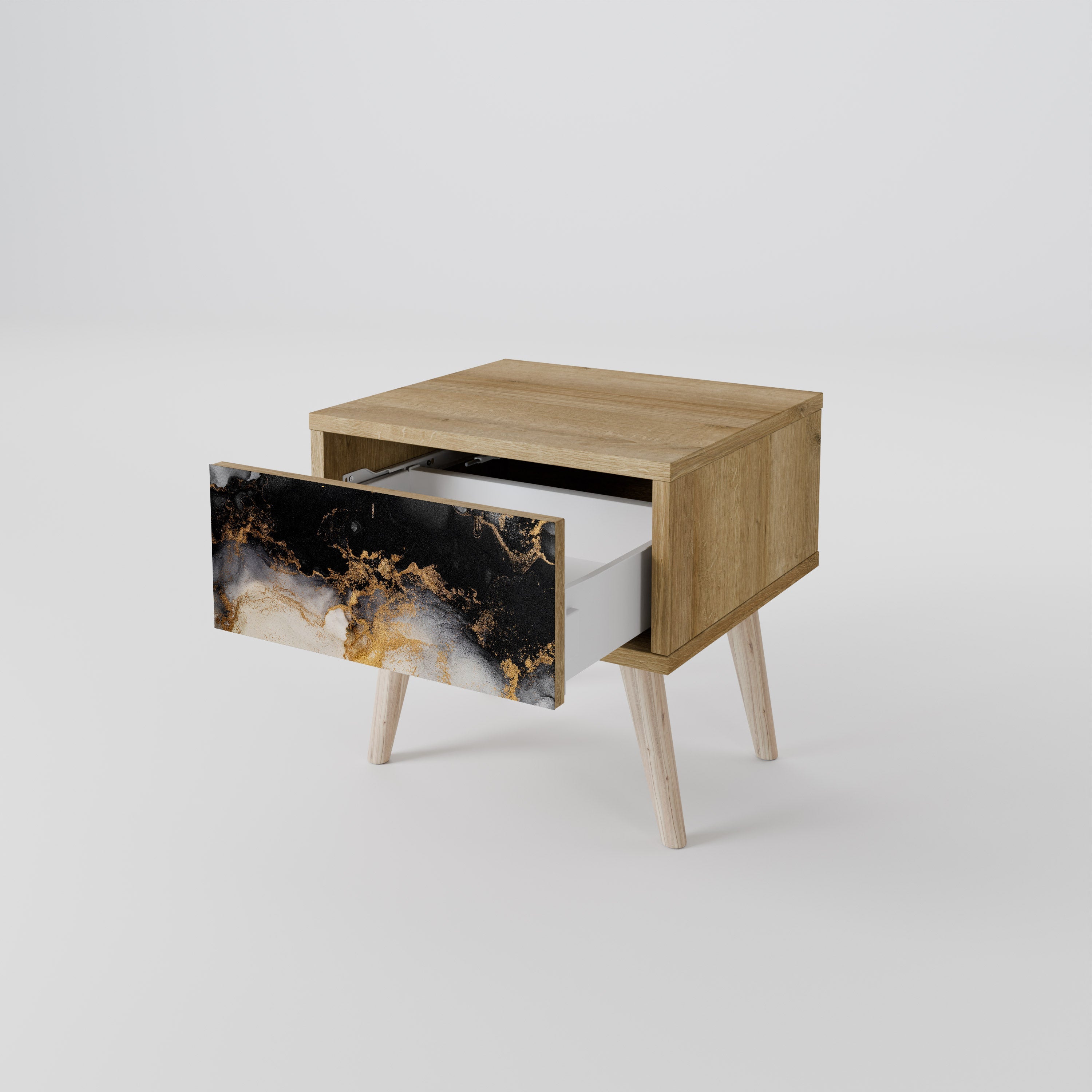 MARBLE OF TOMMORROW Nightstand in Oak Effect