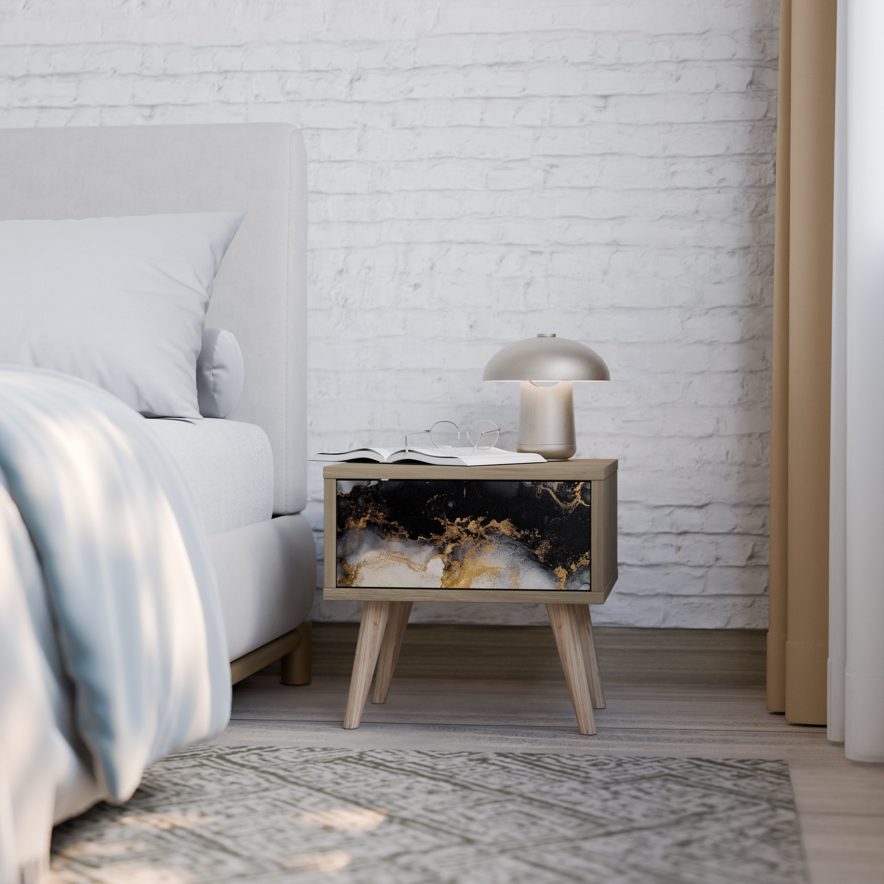 MARBLE OF TOMMORROW Nightstand in Oak Effect