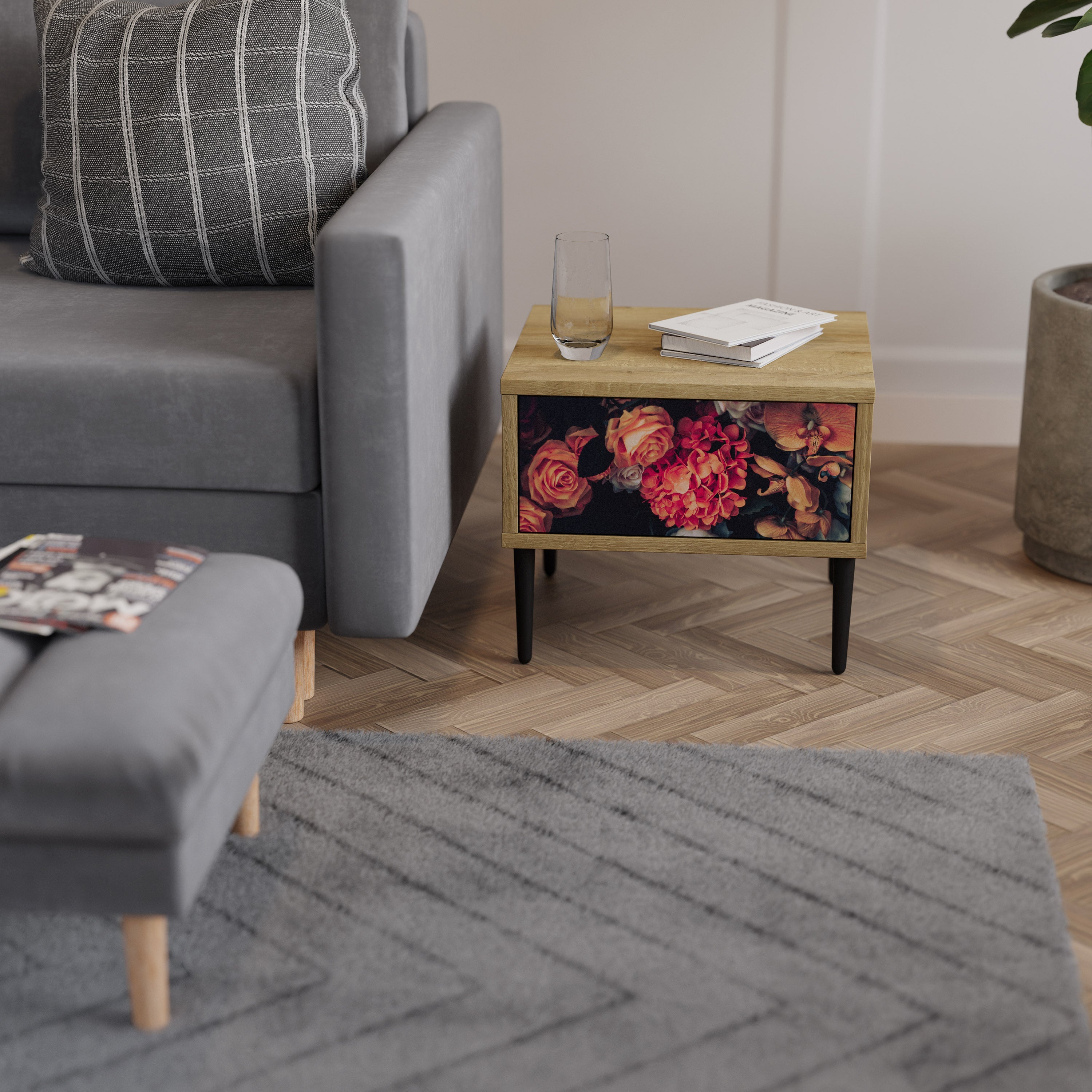 NEVERENDING BLOOM Nightstand in Oak Effect