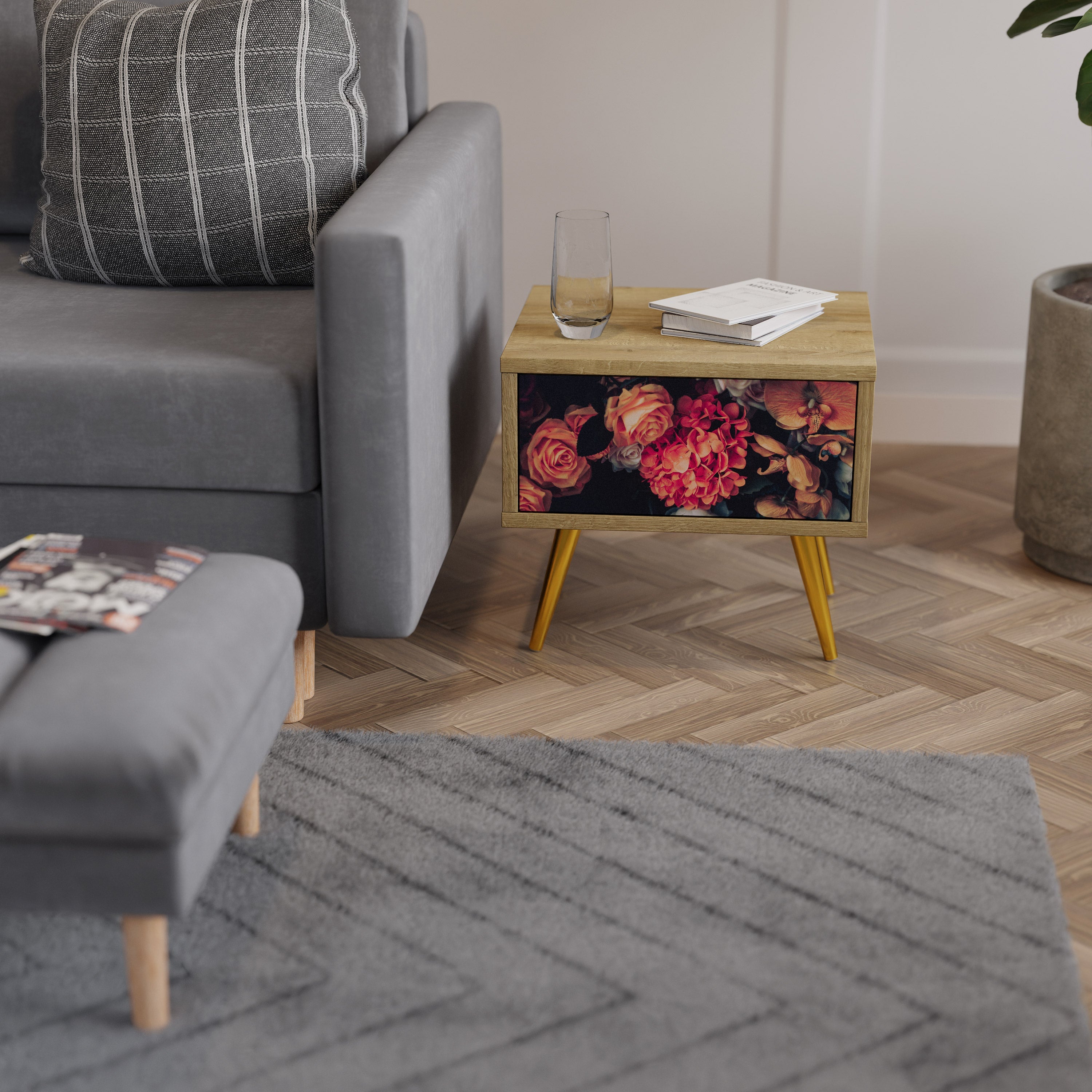 NEVERENDING BLOOM Nightstand in Oak Effect