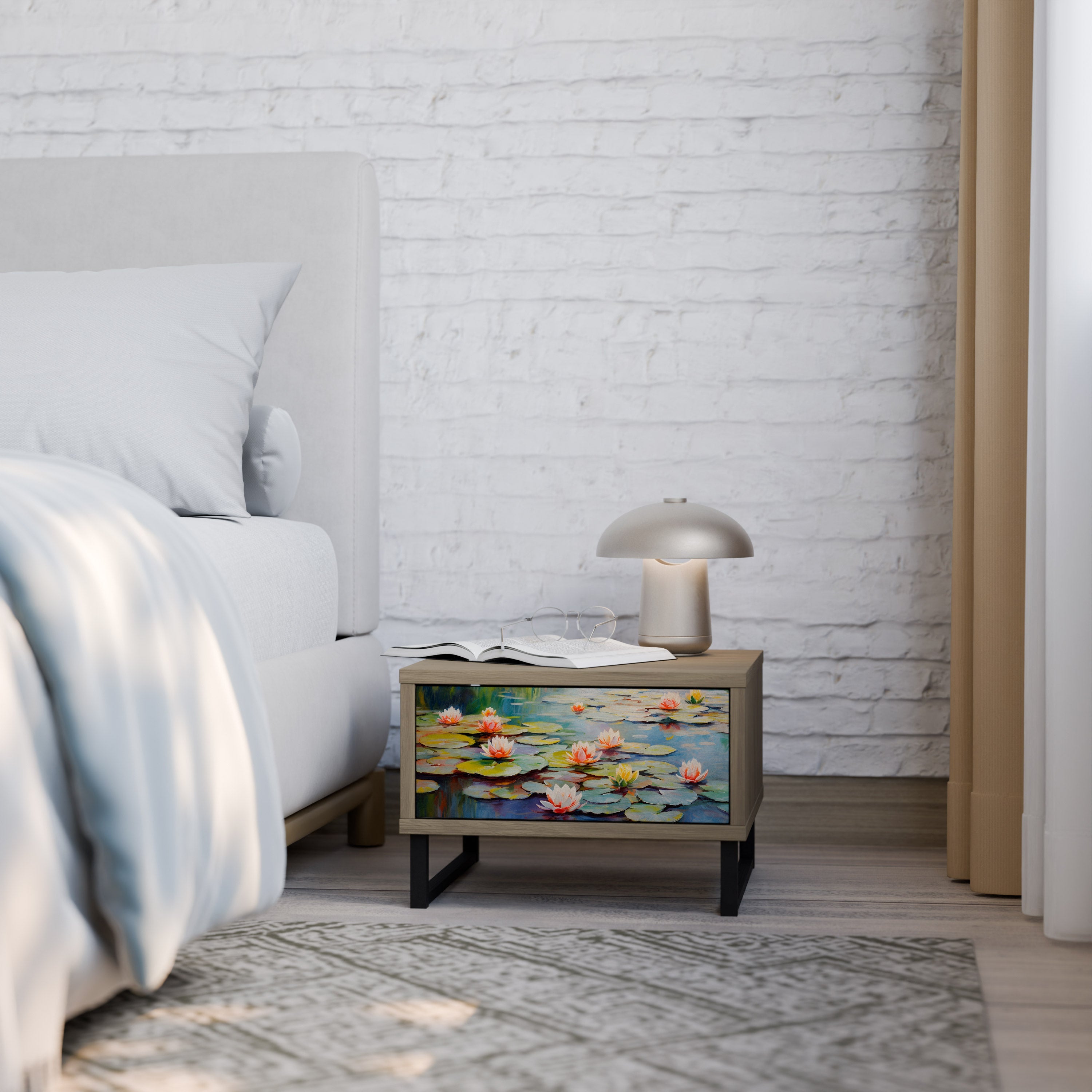 BLOOMING WATERS Nightstand in Oak Effect