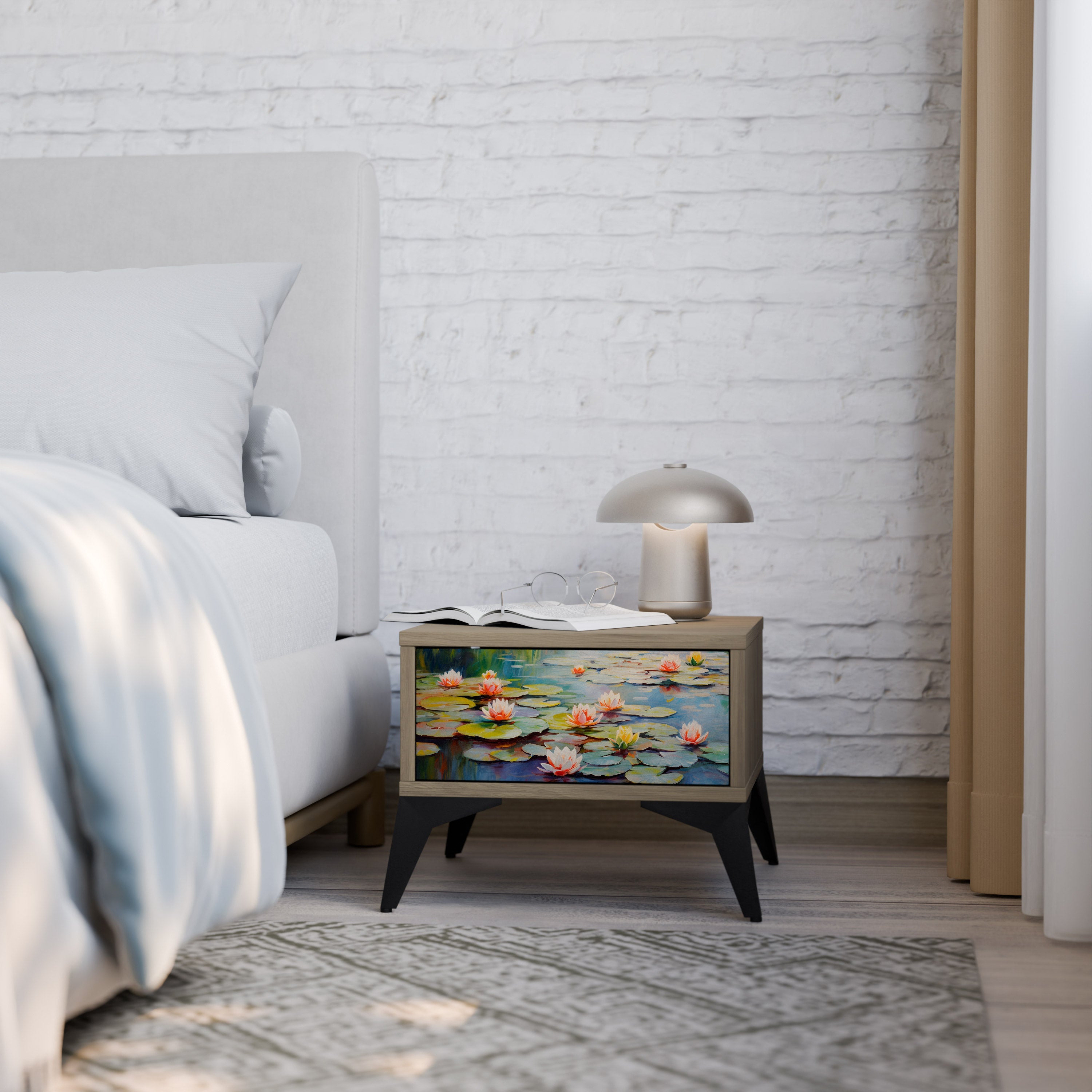 BLOOMING WATERS Nightstand in Oak Effect