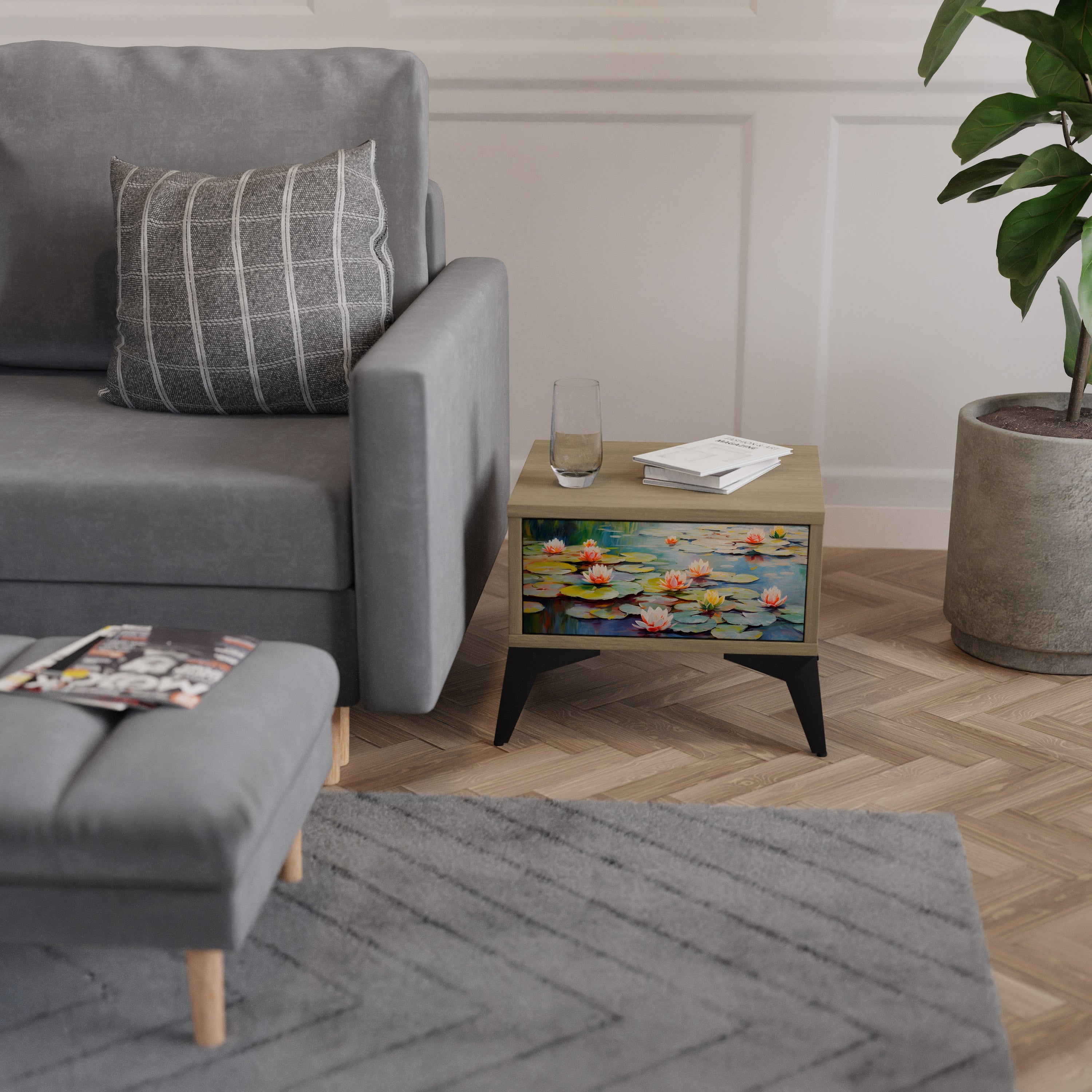 BLOOMING WATERS Nightstand in Oak Effect