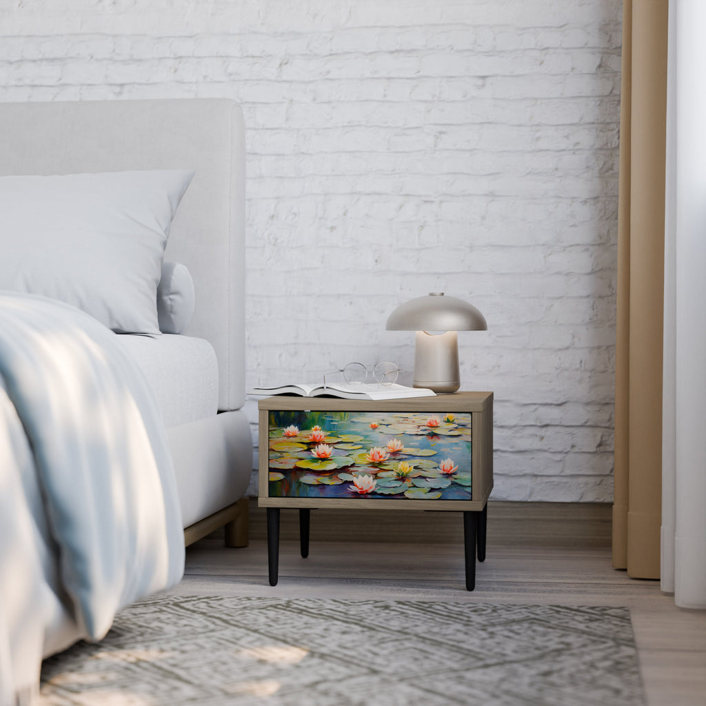 BLOOMING WATERS Nightstand in Oak Effect