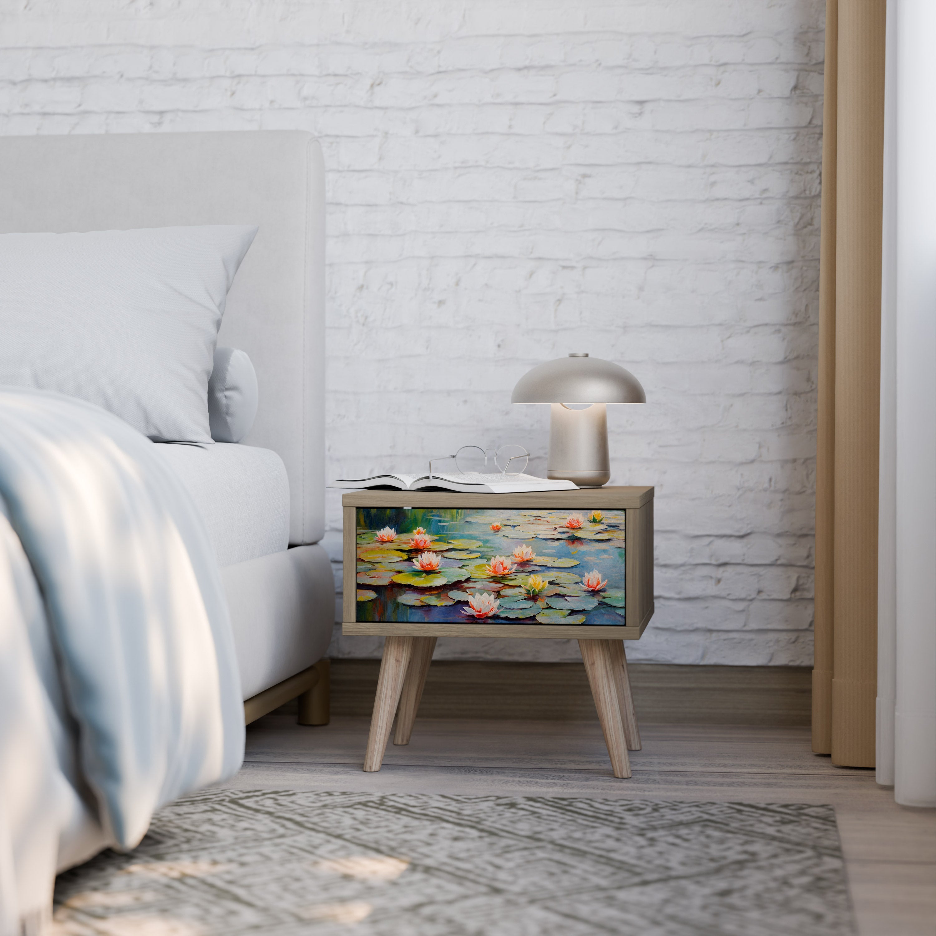 BLOOMING WATERS Nightstand in Oak Effect