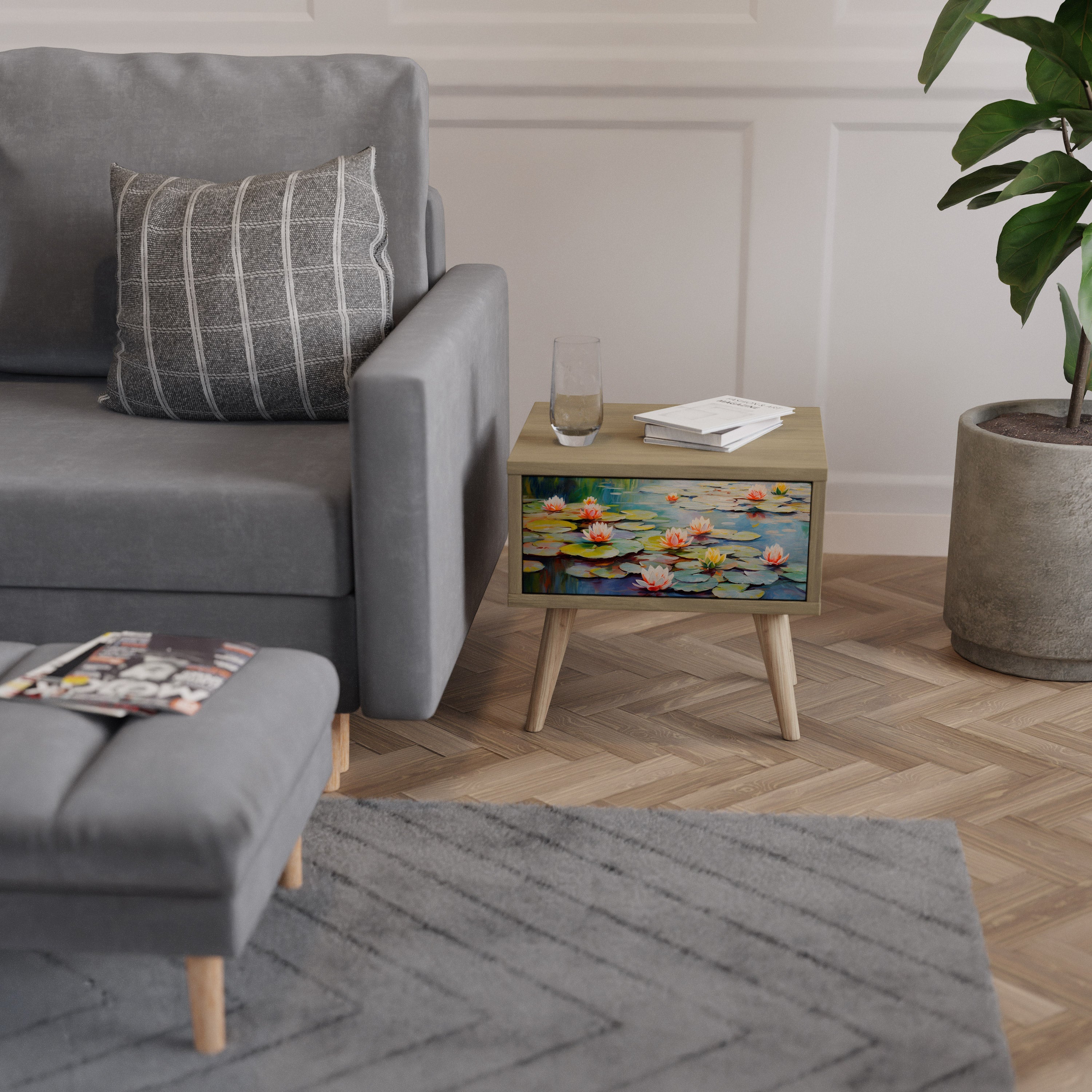 BLOOMING WATERS Nightstand in Oak Effect