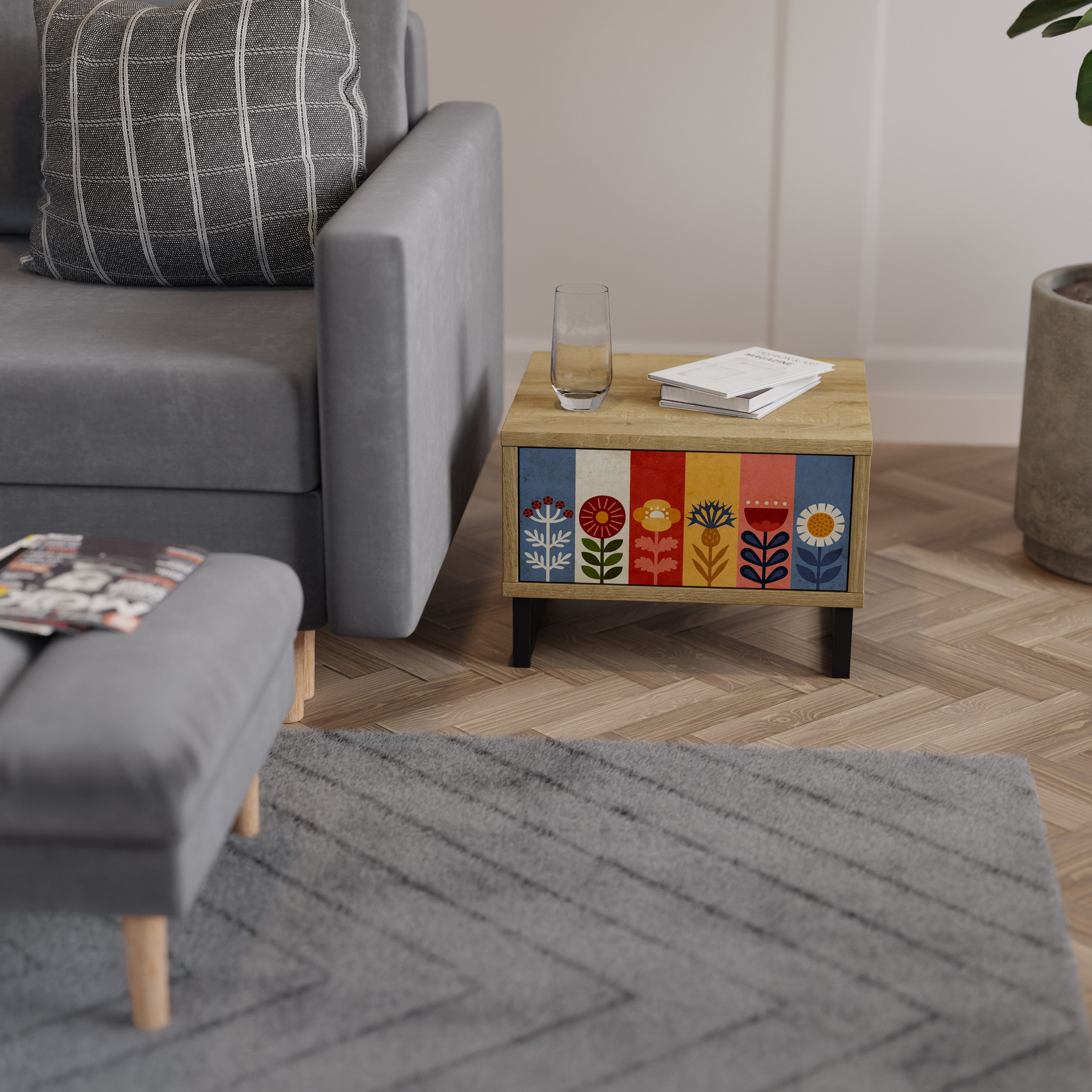 SCANDIC FLOWERET Nightstand in Oak Effect