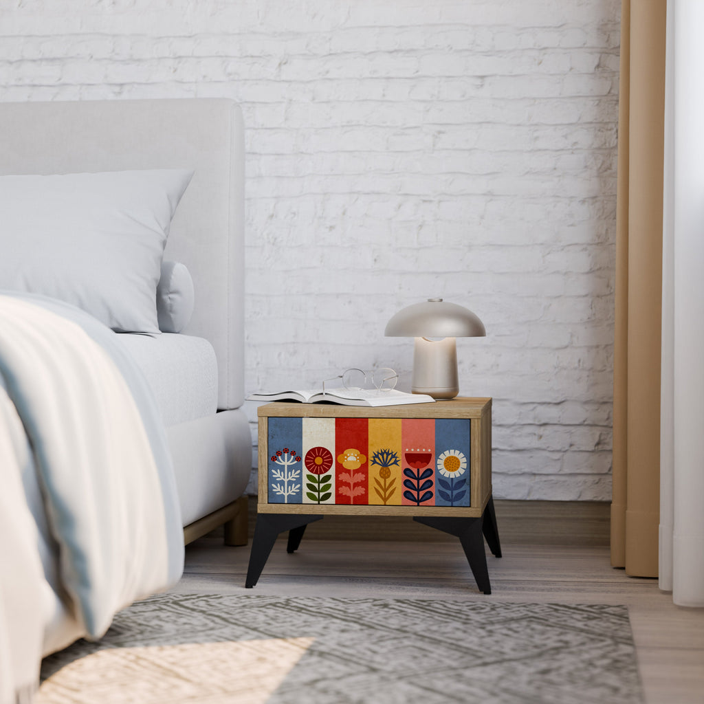 SCANDIC FLOWERET Nightstand in Oak Effect