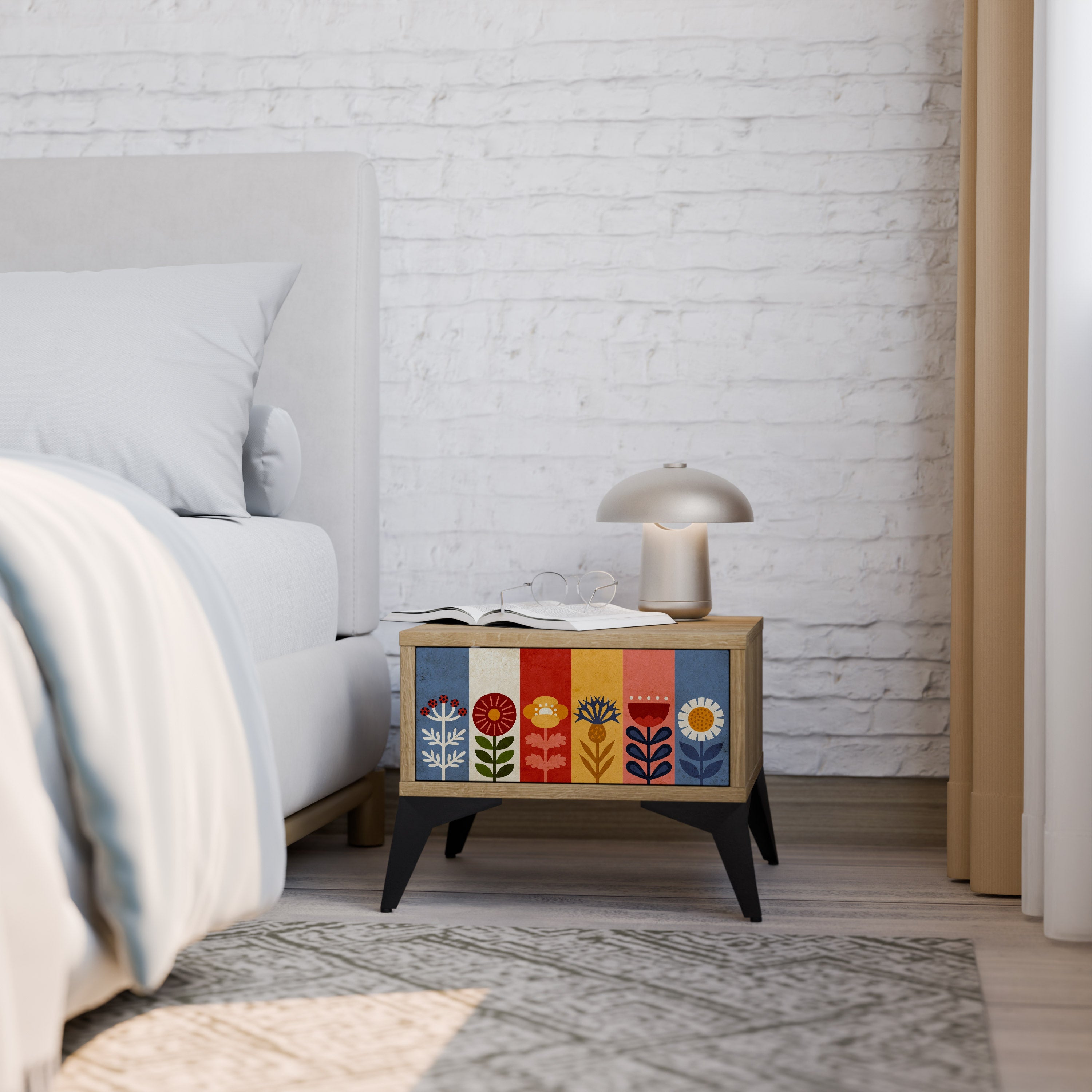 SCANDIC FLOWERET Nightstand in Oak Effect