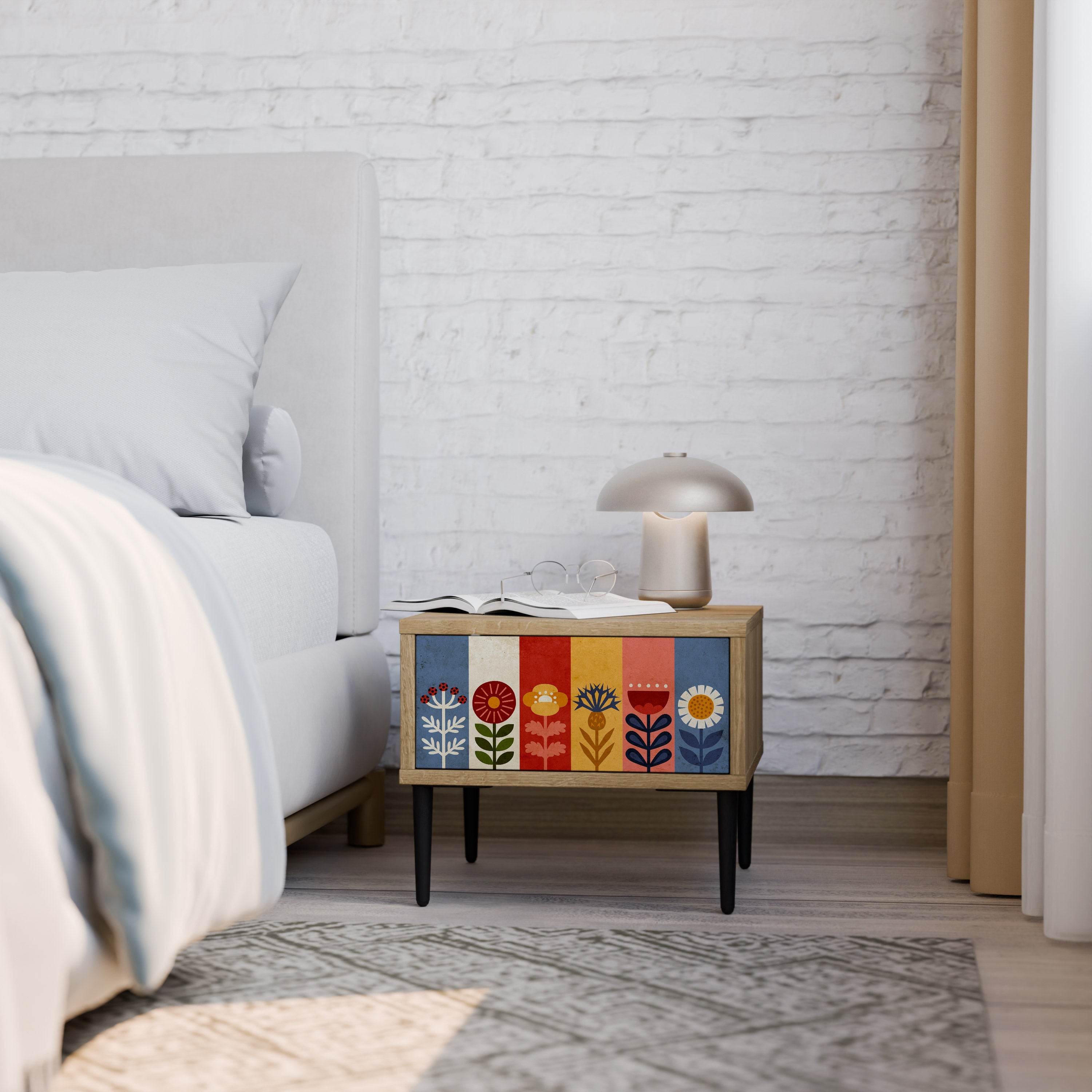 SCANDIC FLOWERET Nightstand in Oak Effect