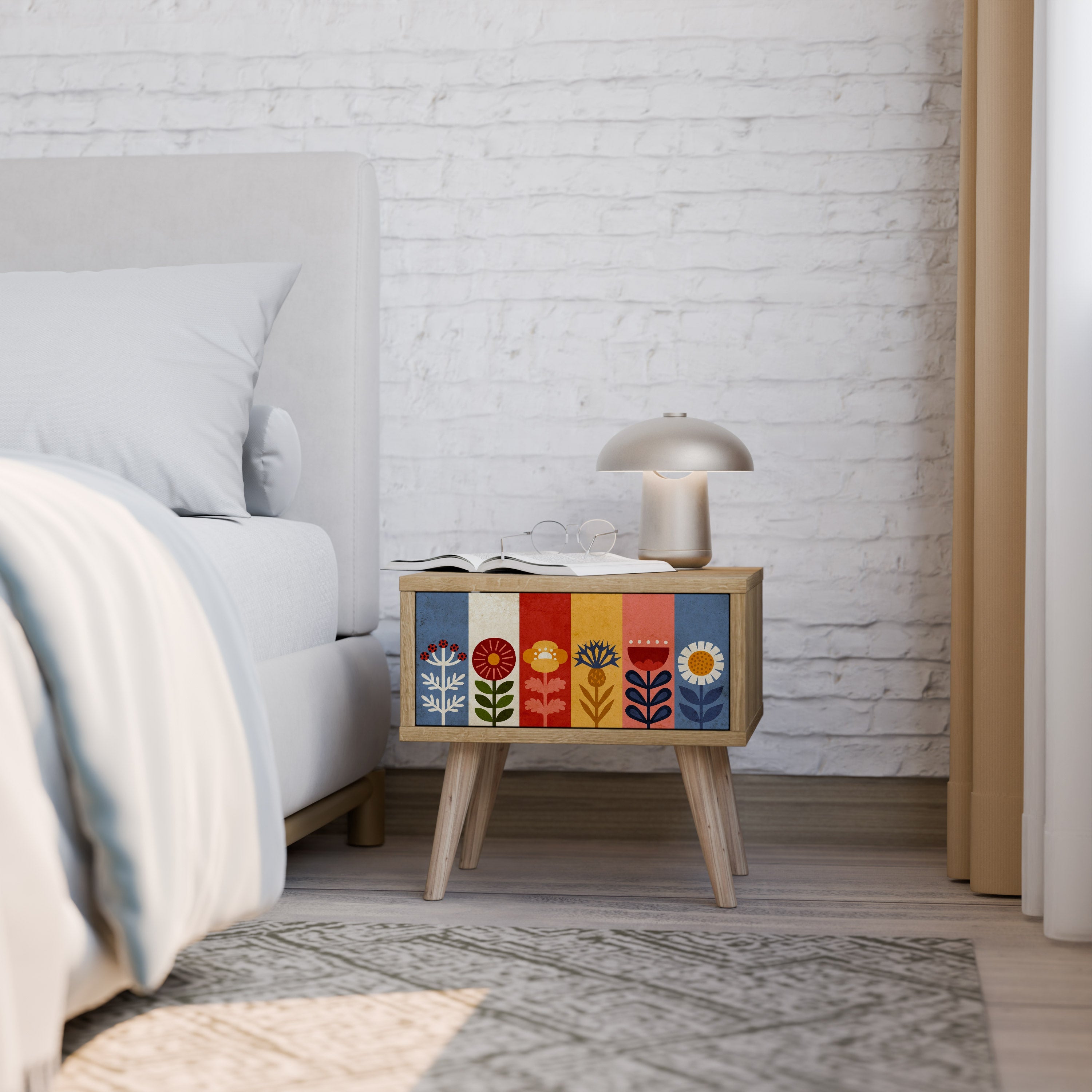 SCANDIC FLOWERET Nightstand in Oak Effect