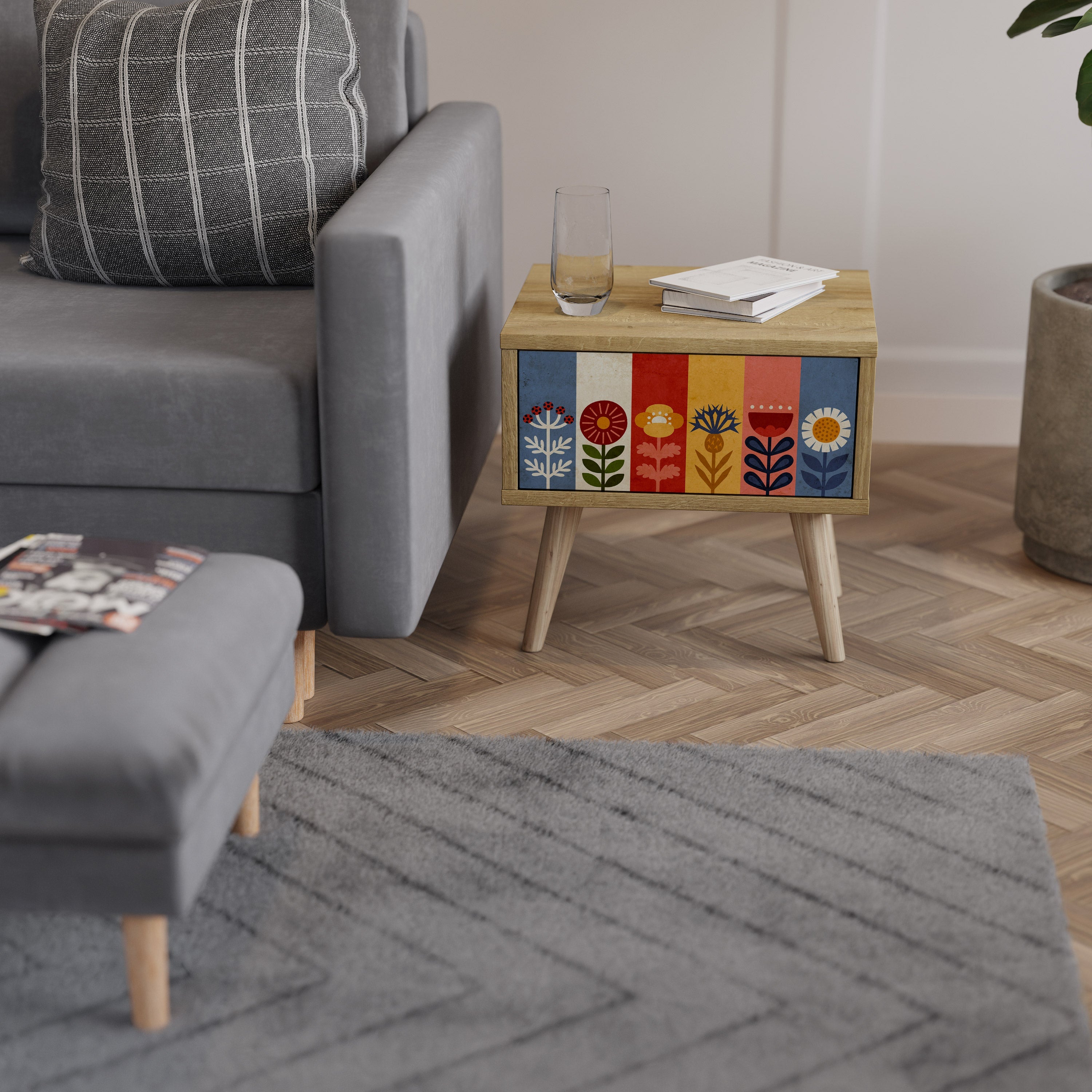 SCANDIC FLOWERET Nightstand in Oak Effect