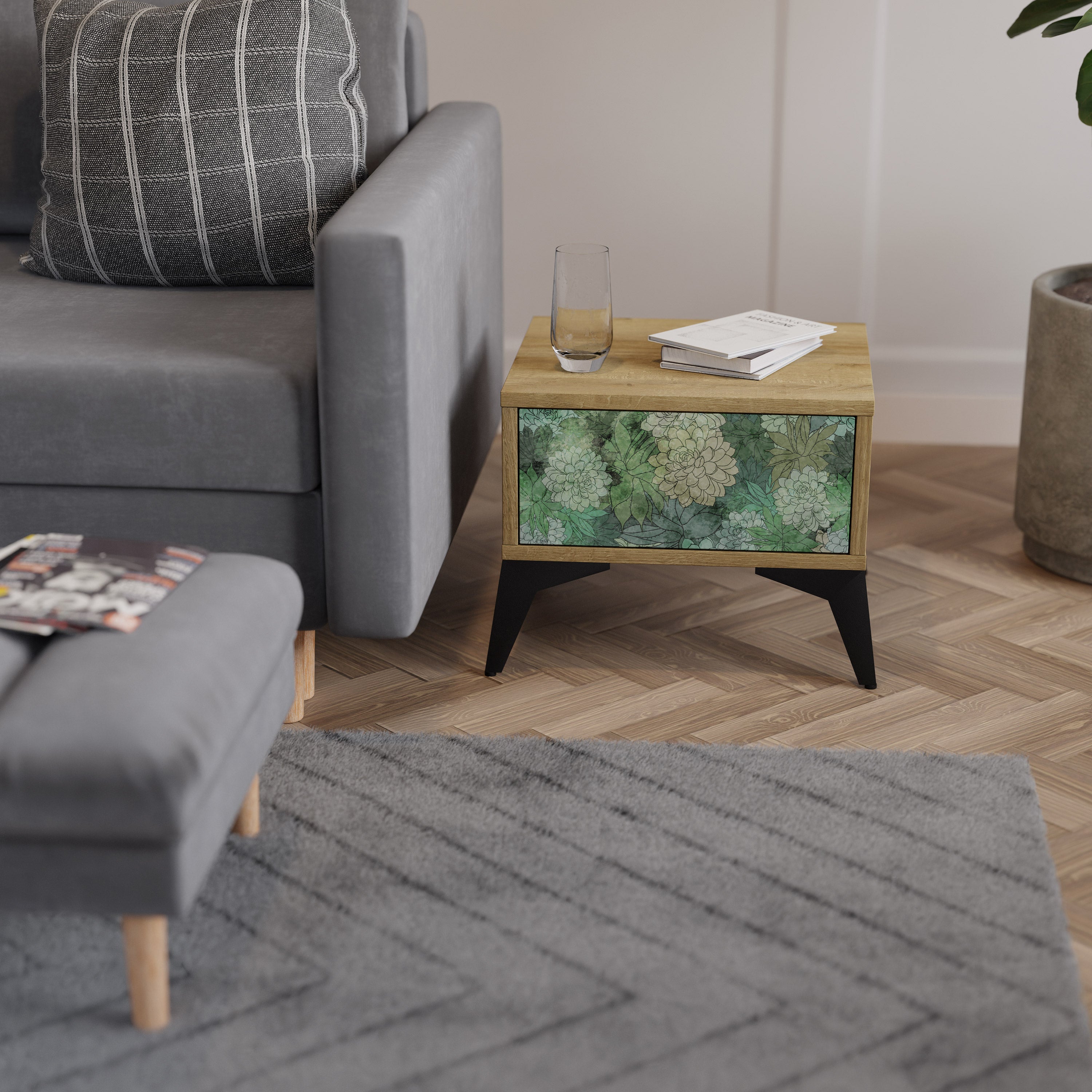 Table de chevet SUCCULENT CLUSTER effet chêne