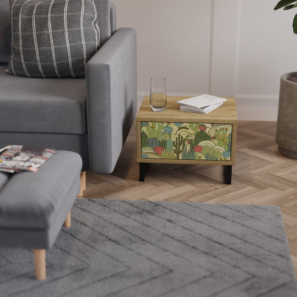 SUCCULENTS KALEIDOSCOPE Nightstand in Oak Effect